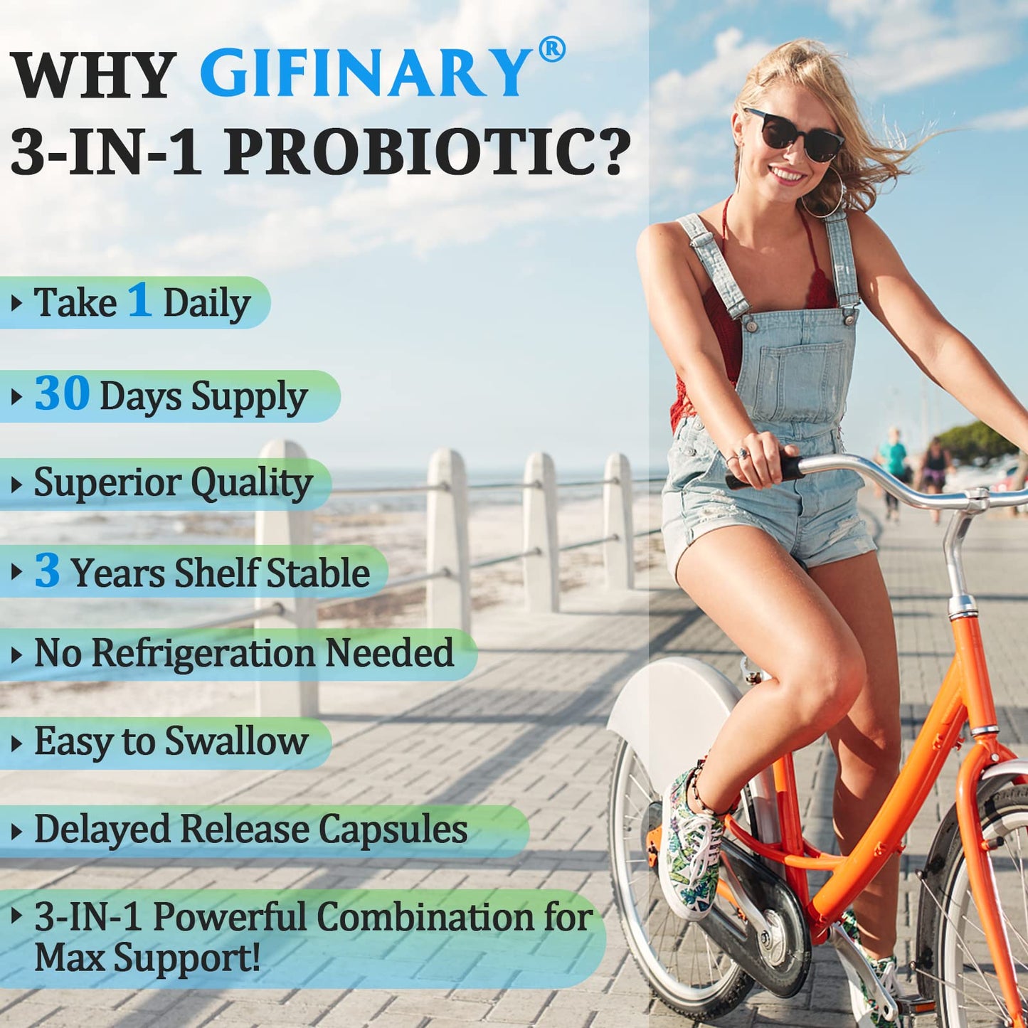 Gifinary 300 Billion CFU Probiotics Capsules, 60 Count
