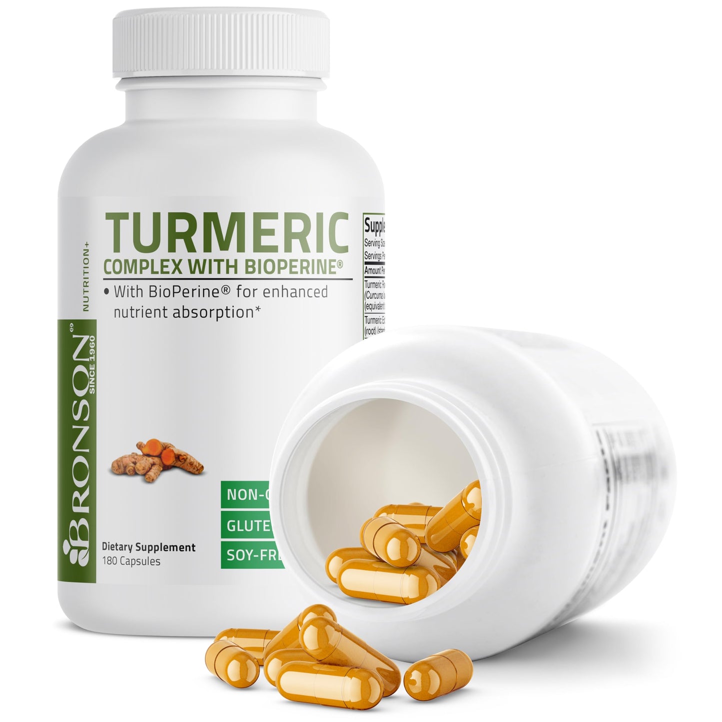 Bronson Turmeric Curcumin with BioPerine Capsules, 180 Count