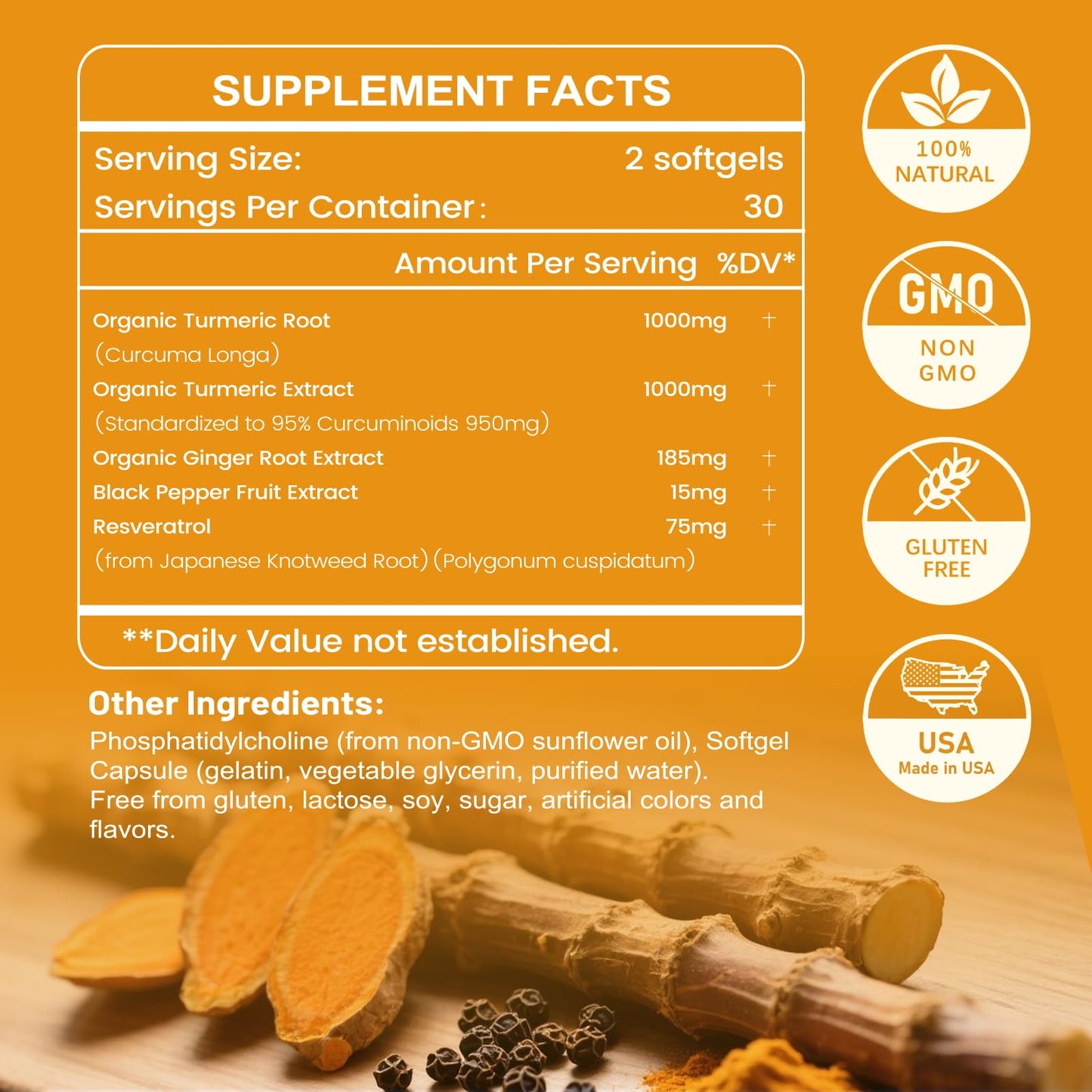 inGreens Turmeric Supplement 2275mg, 95% Curcumin, Liposomal Curcumin for Joint Support, 60 Softgels