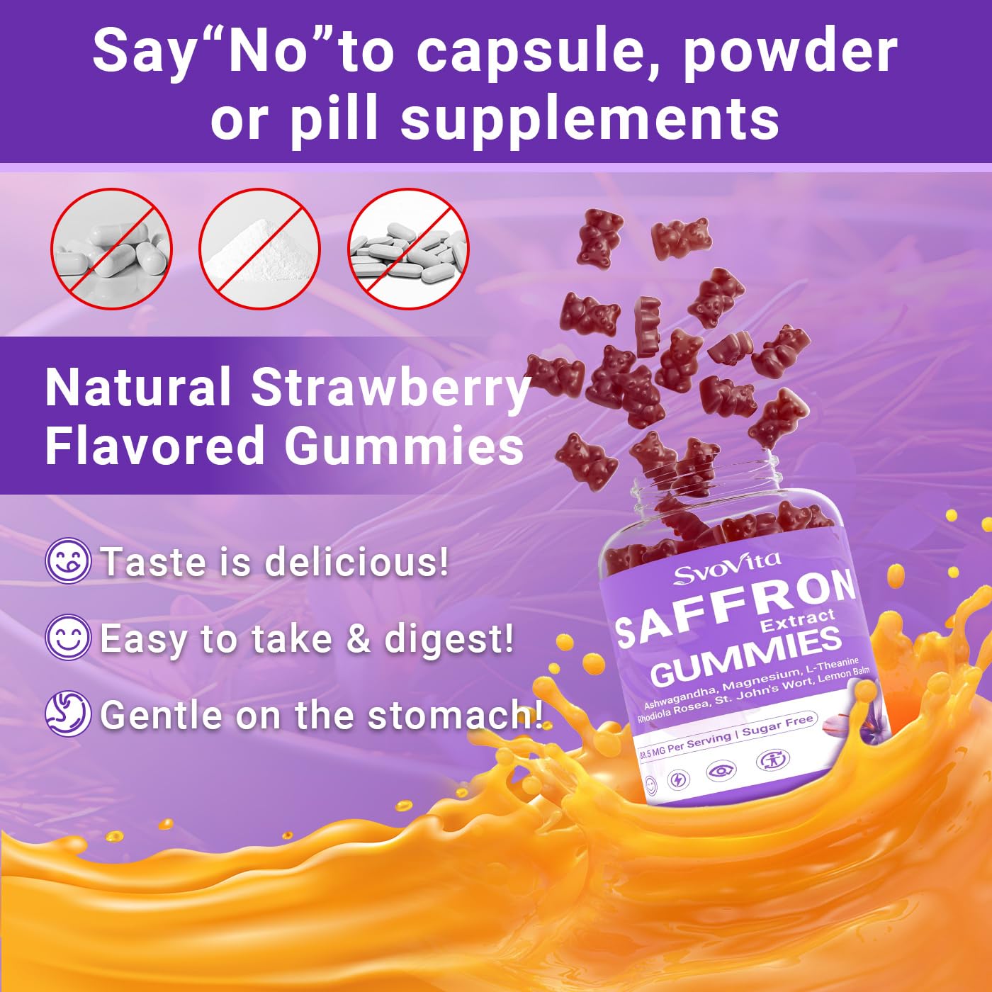 Svovita Saffron Supplements Gummies with Saffron Extract, Sugar Free, 60 Count