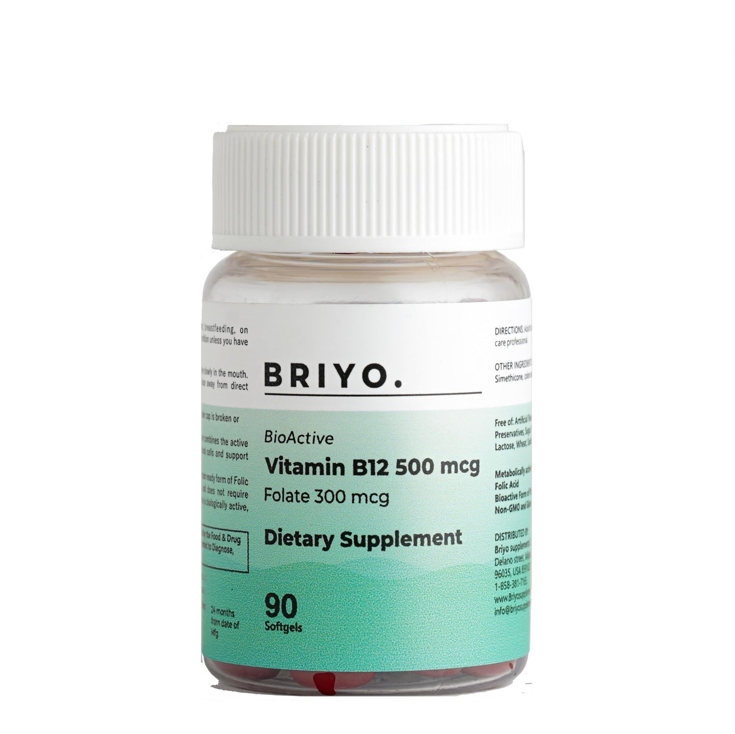Briyo Vitamin B12 500 mcg (methylcobalamin) with Folate (methylfolate) Softgels 90 Count