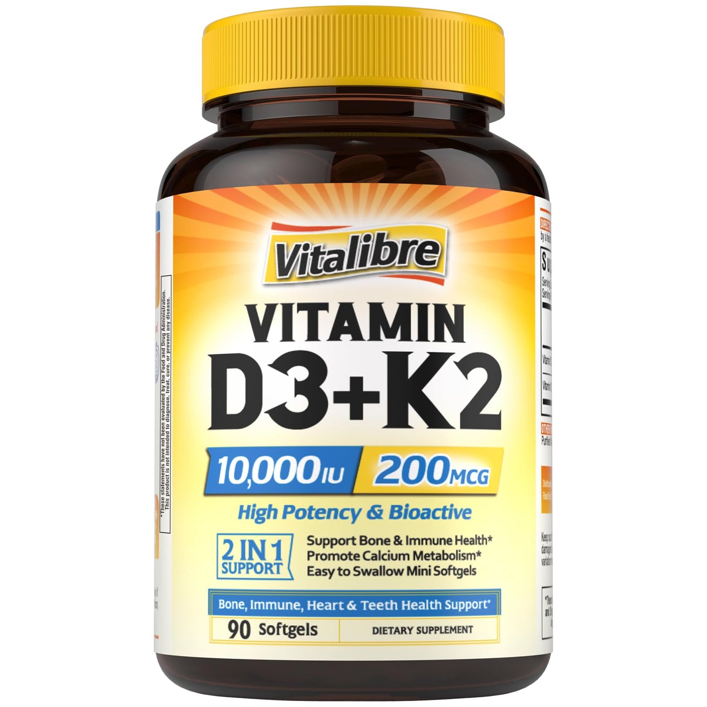 Vitalibre Vitamin D3 K2 Softgels 10,000 IU & Magnesium Citrate 420mg with Vitamin D3 & B6 Capsules, 210 Count