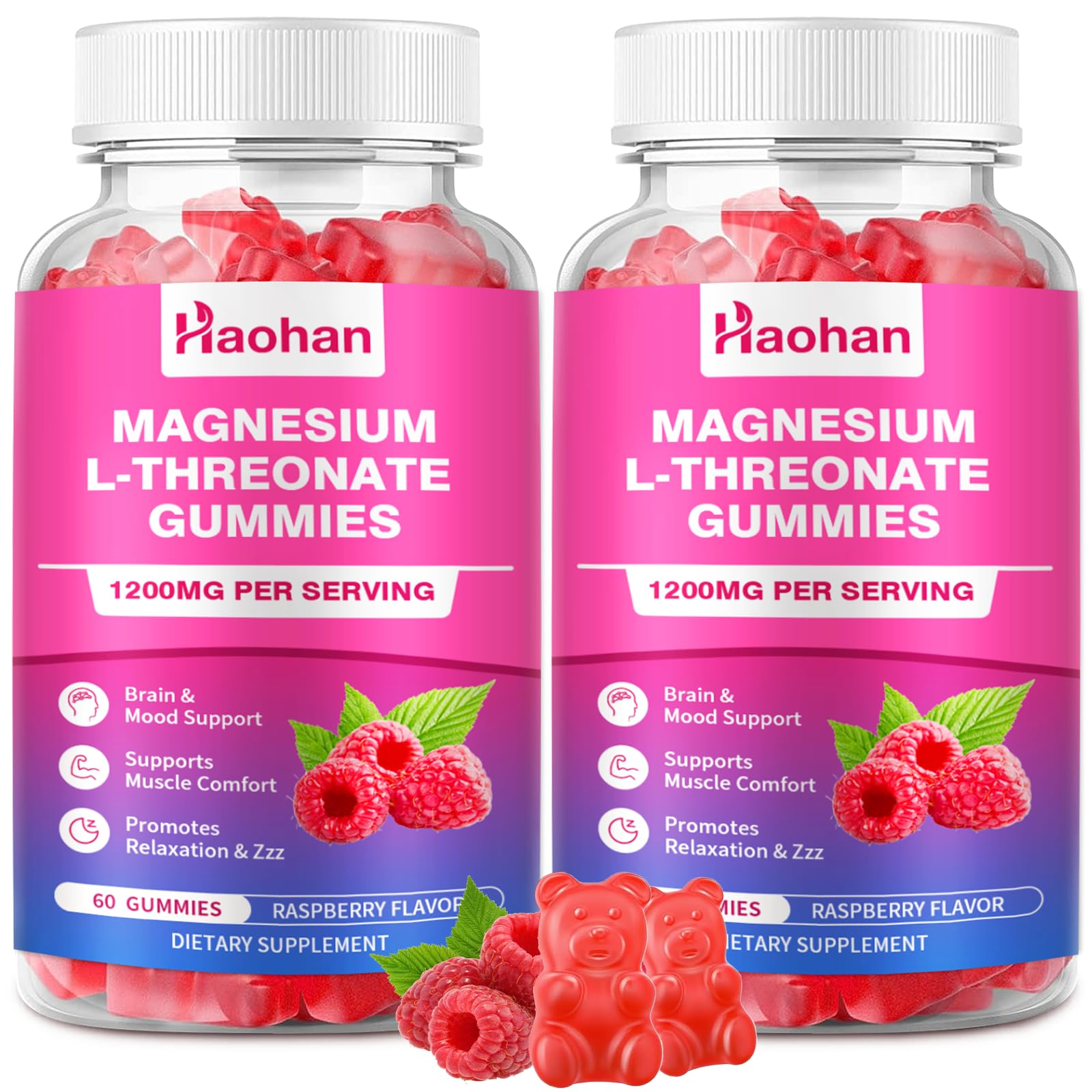 Haohan Magnesium L-Threonate 1200mg Gummies, 2 Count