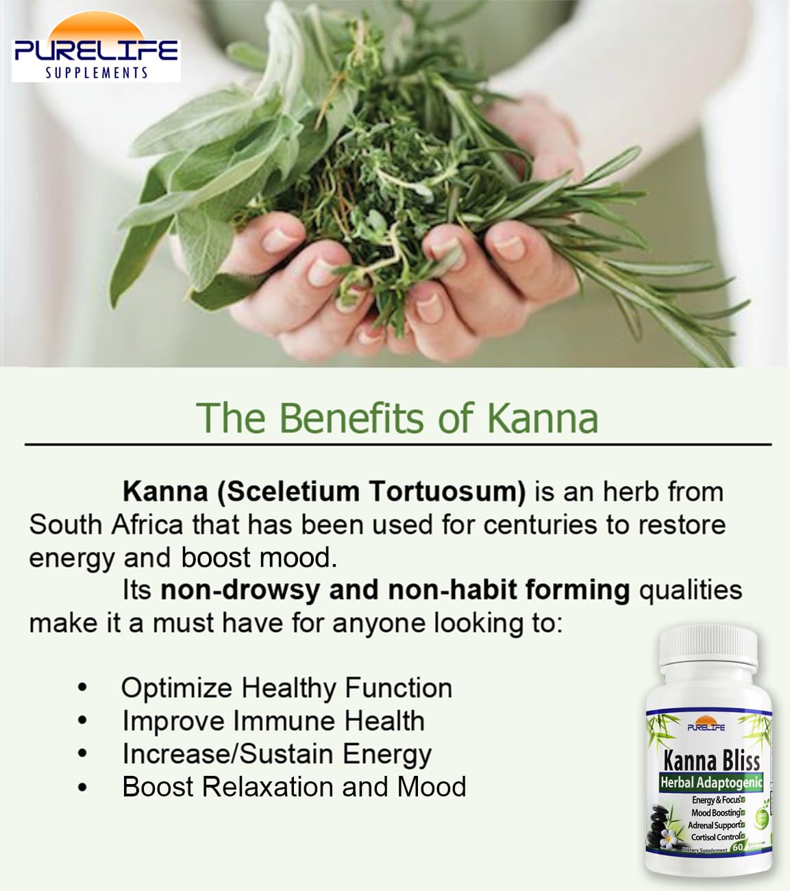 PureLife Supplements Kanna Bliss - Herbal Adaptogenic 60 Capsules