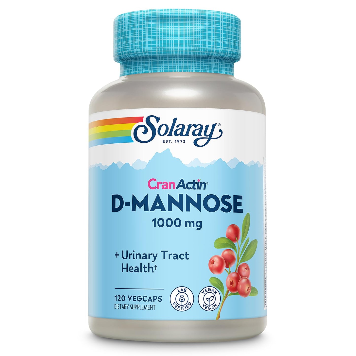 SOLARAY D-Mannose 1000mg with CranActin Cranberry Supplement 400mg Urinary Tract Health & Bladder Support Capsules, 120 VegCaps