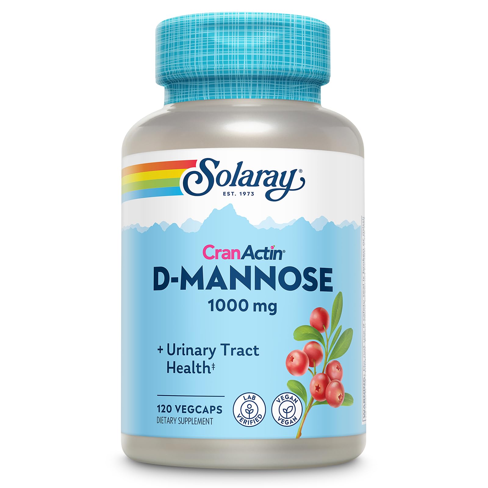 SOLARAY D-Mannose 1000mg with CranActin Cranberry Supplement 400mg Urinary Tract Health & Bladder Support Capsules, 120 VegCaps