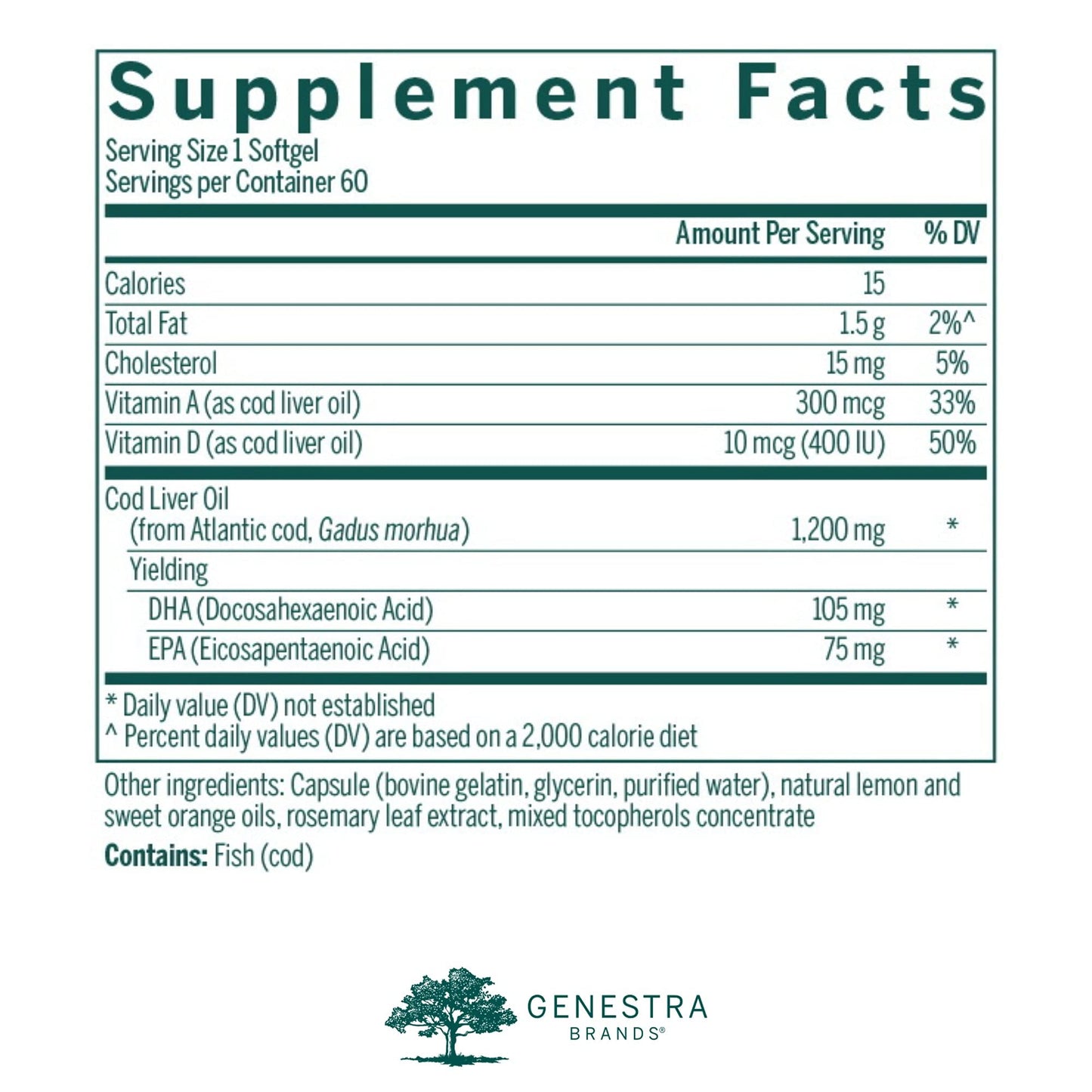 Genestra Brands Cod Liver Oil DHA-EPA Forte, 60 Softgels