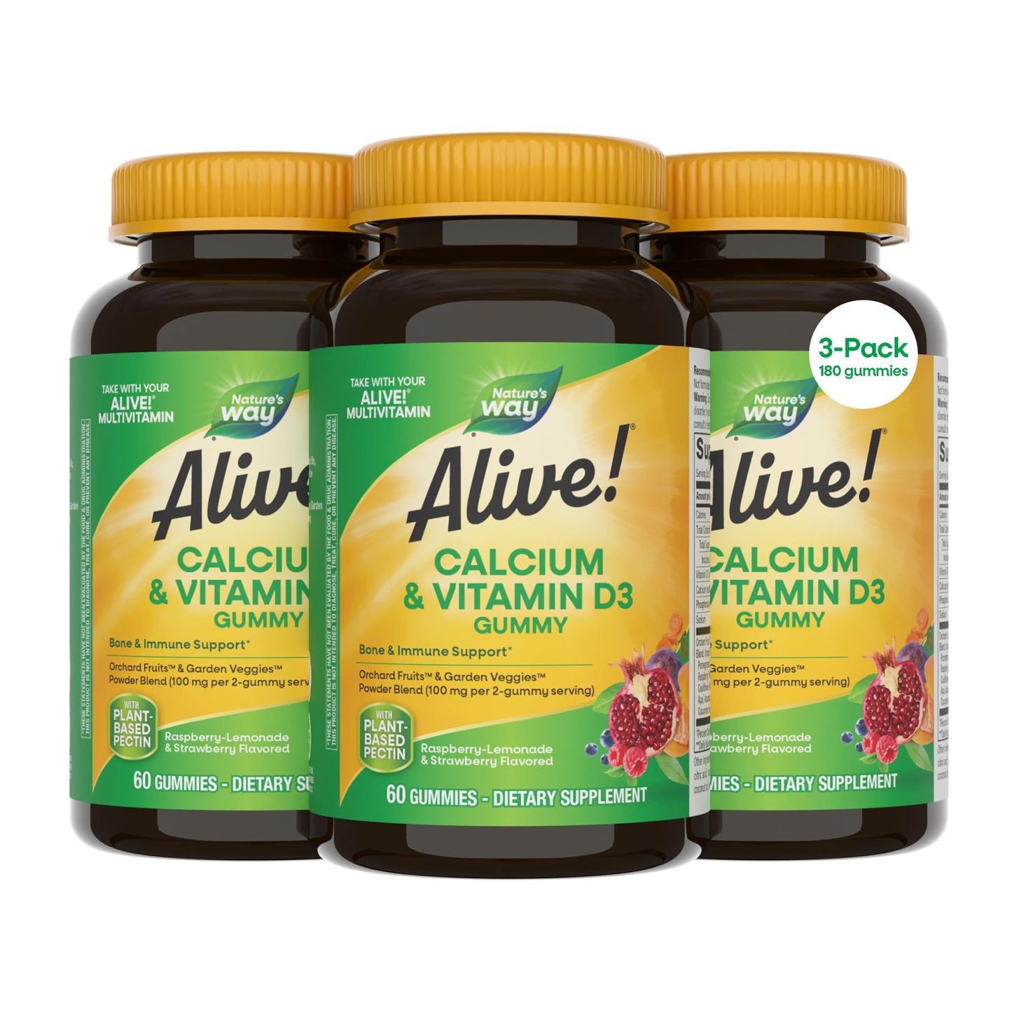 Nature's Way Alive! Chewable Calcium Gummies with Vitamin D3 Gummy 180 Count