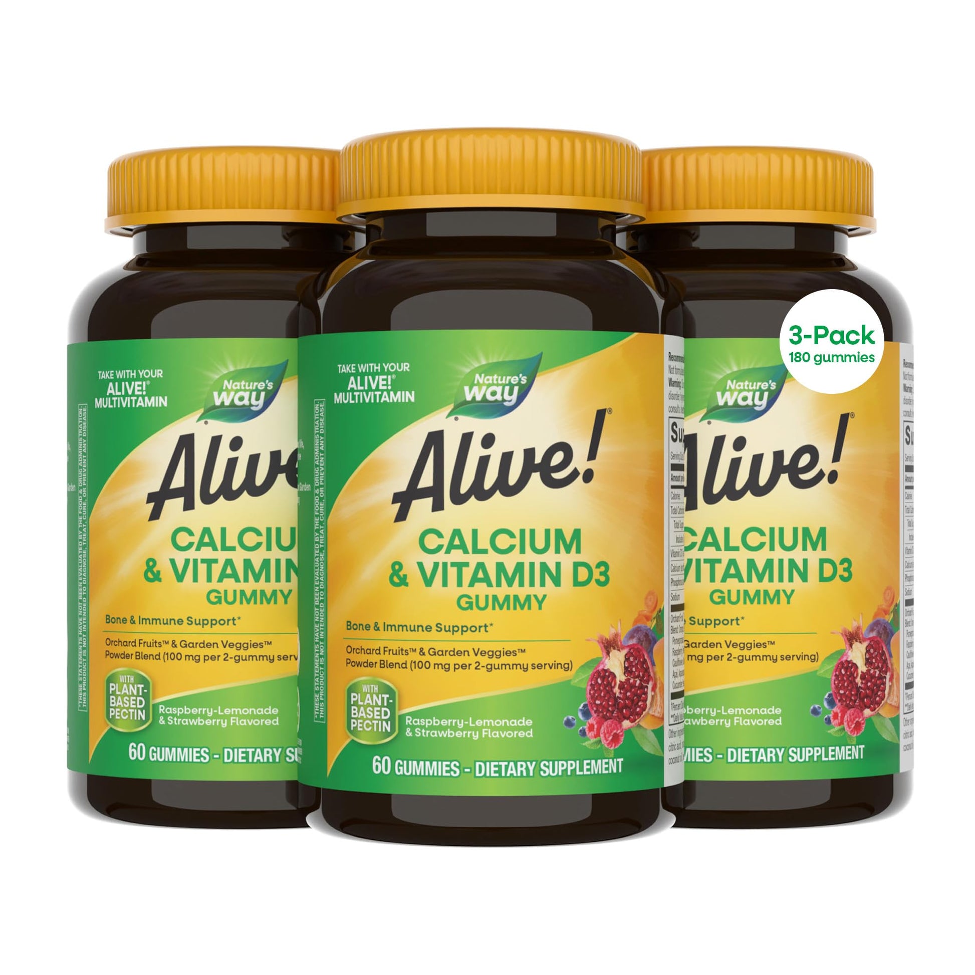 Nature's Way Alive! Chewable Calcium Gummies with Vitamin D3 Gummy 180 Count