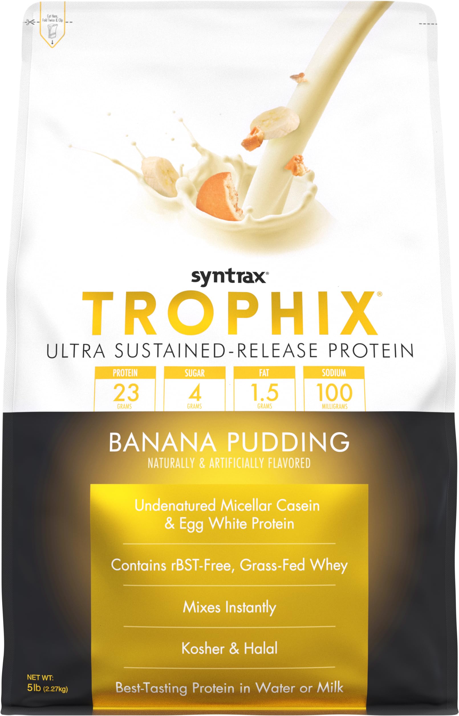 Syntrax Trophix Ultra Sustained-Release Protein Powder Blend, Banana Pudding, 80 Servings