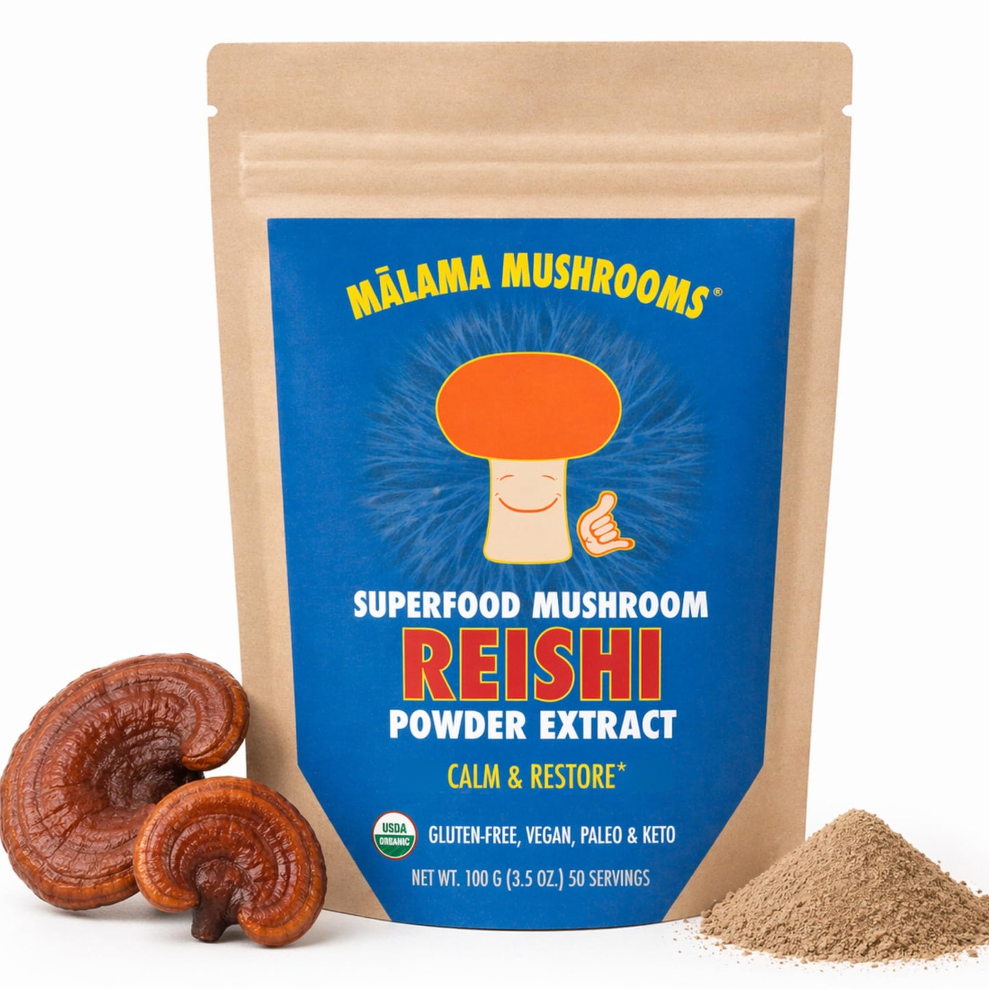 MALAMA MUSHROOMS Organic Reishi Mushroom Powder 3.53 oz