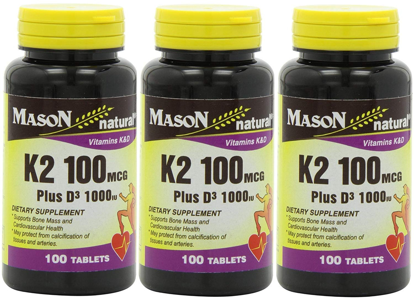 Mason Natural Vitamin K2 100 mcg Plus D3 1000 IU Tablets, 600 Tablets