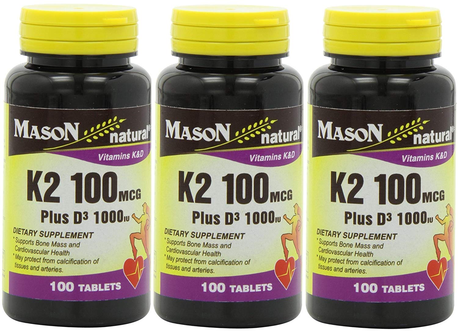 Mason Natural Vitamin K2 100 mcg Plus D3 1000 IU Tablets, 600 Tablets