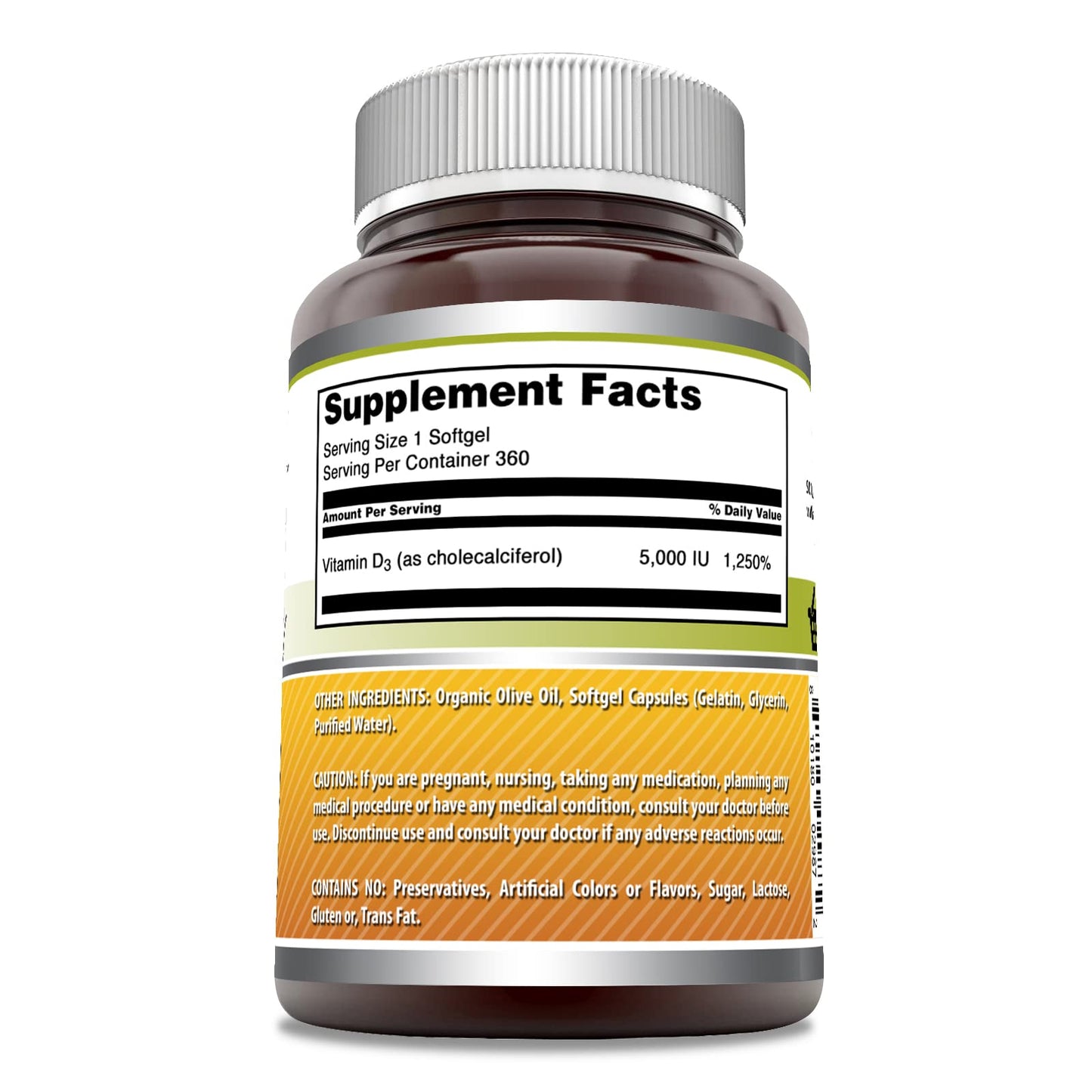 Amazing Nutrition Vitamin D3 in Olive Oil 5000 IU Softgels, 360 Softgels