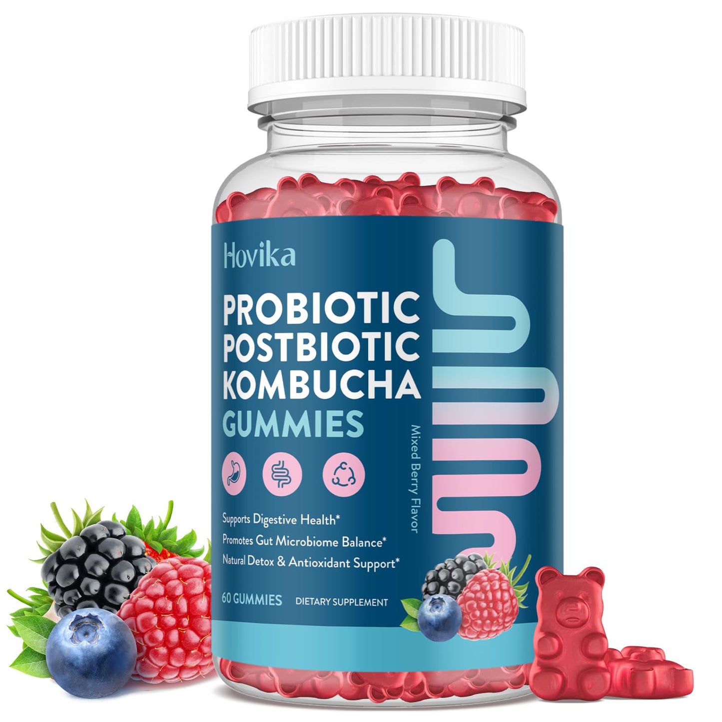 Hovika Probiotic Kombucha Gummies for Digestive Health, 60 Gummies