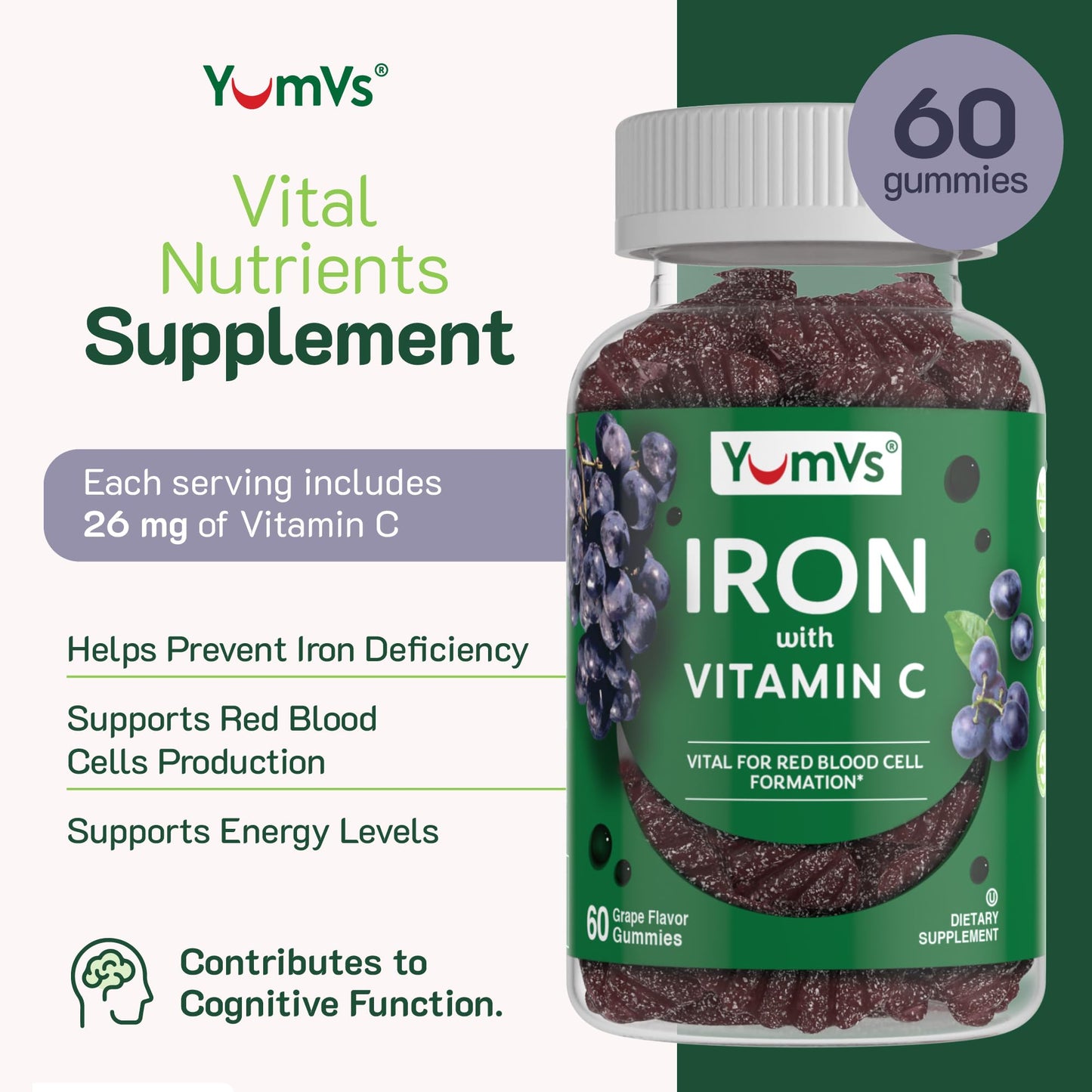 YUM-V'S Iron Gummies Gummy, 120 Count
