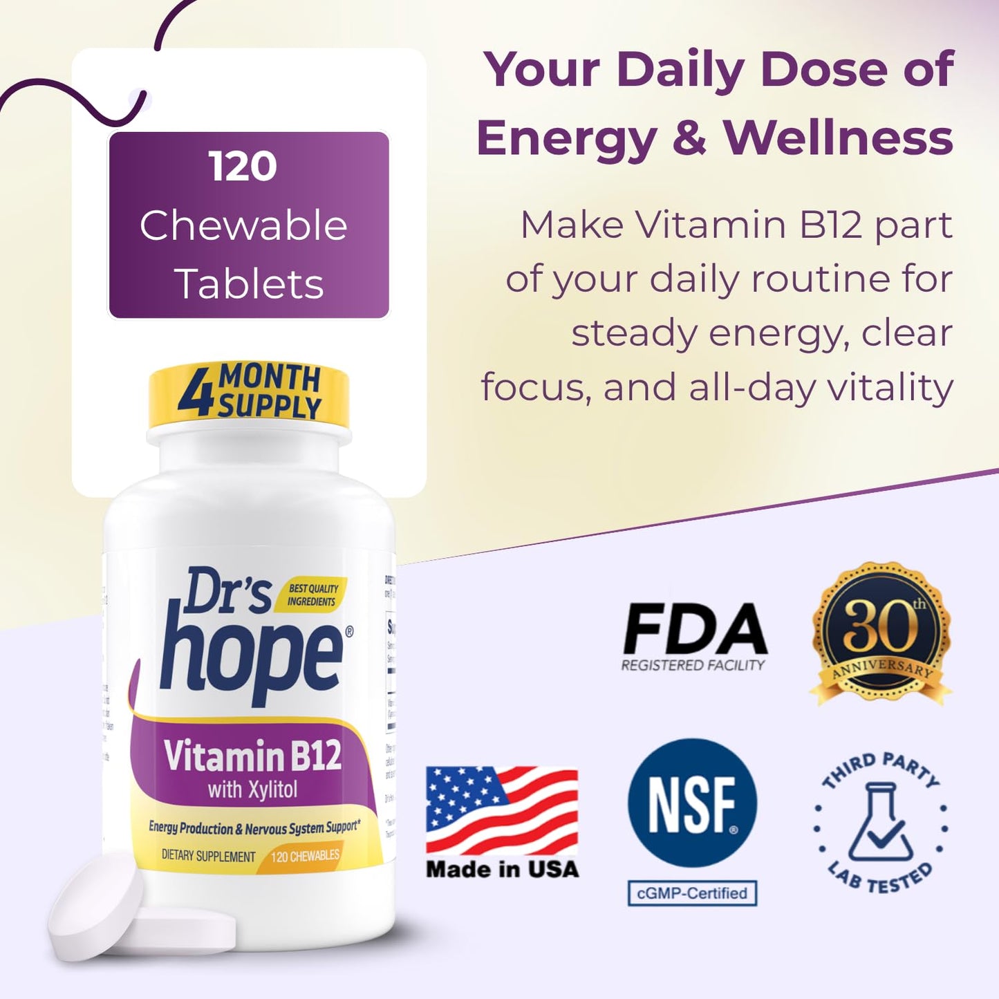 Dr’s Hope Vitamin B12 1000mcg Chewable 120 Count