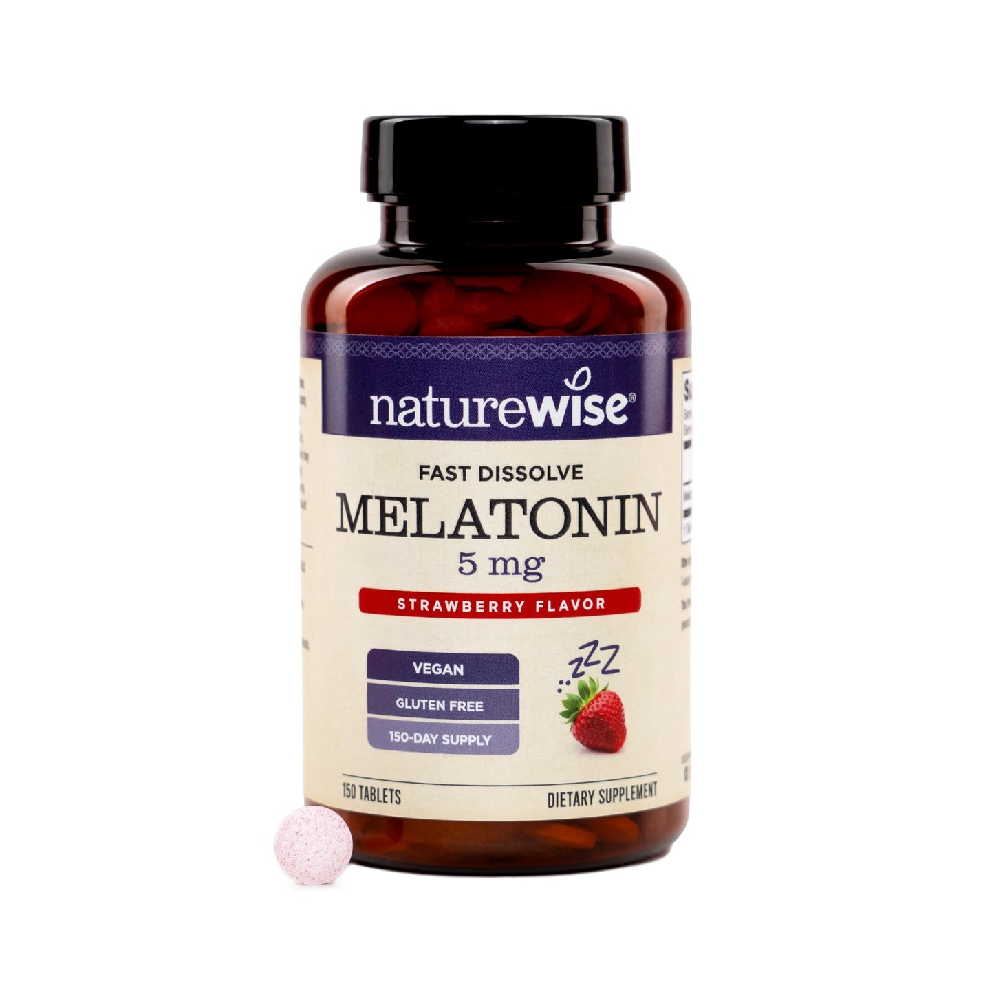 NatureWise Melatonin 5mg Sugar Free Fast Dissolve Melatonin Supplement - Non-GMO, Vegan, USA Manufactured, 150 Tablets