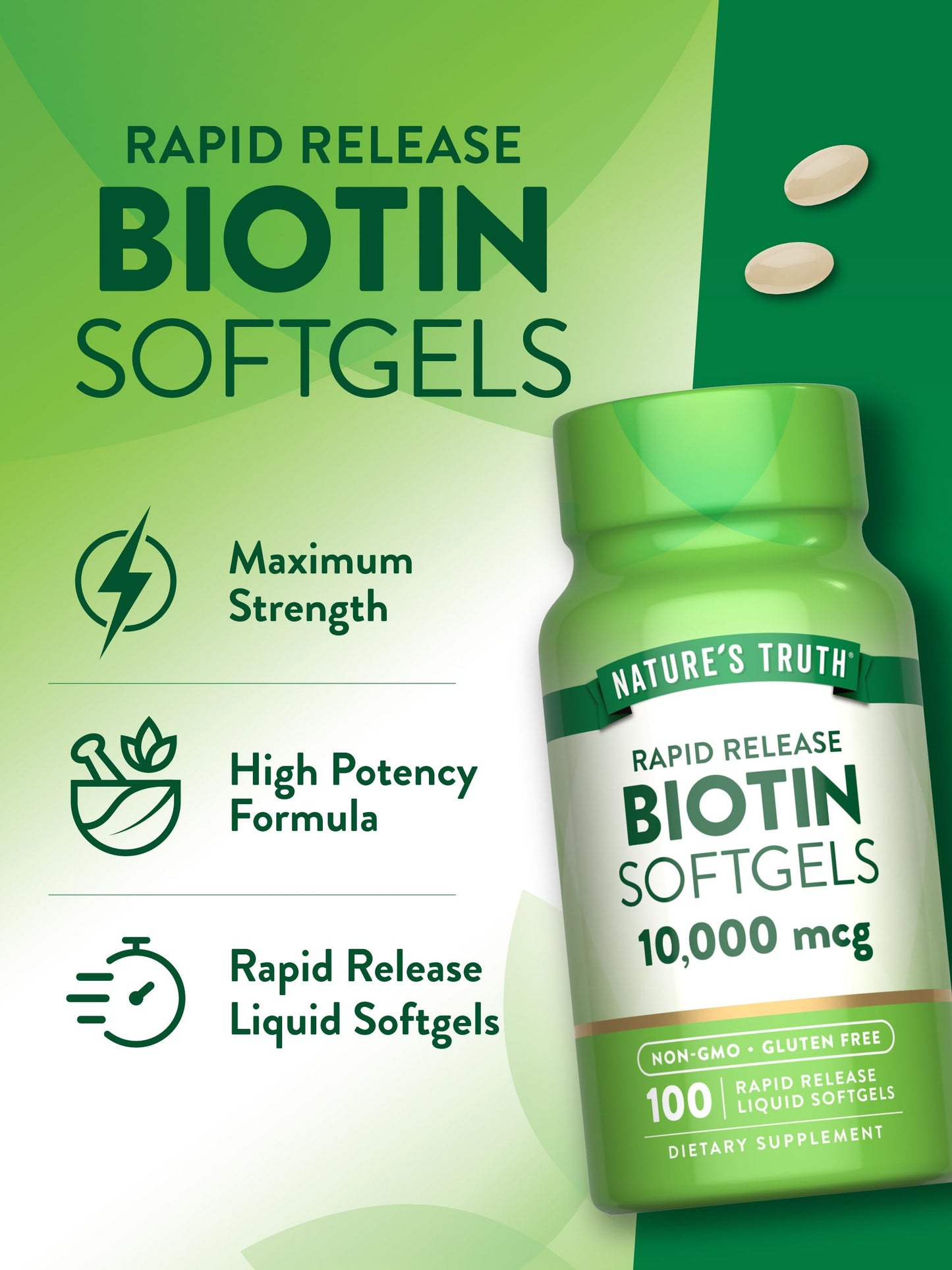 Nature's Truth Biotin 10,000mcg Softgels, 100 Count