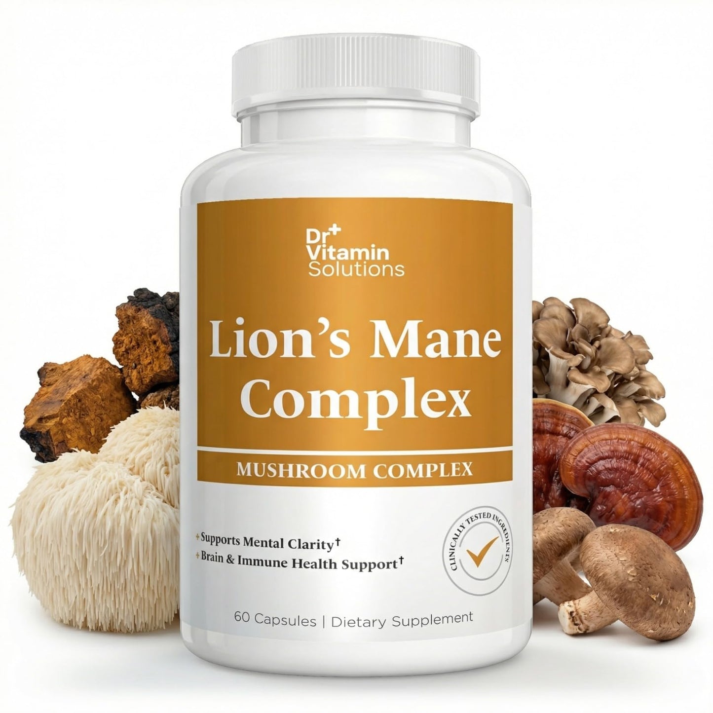 DR VITAMIN SOLUTIONS Lion's Mane Mushroom Supplement 500 mg, 5 Mushroom Complex 60 Capsules