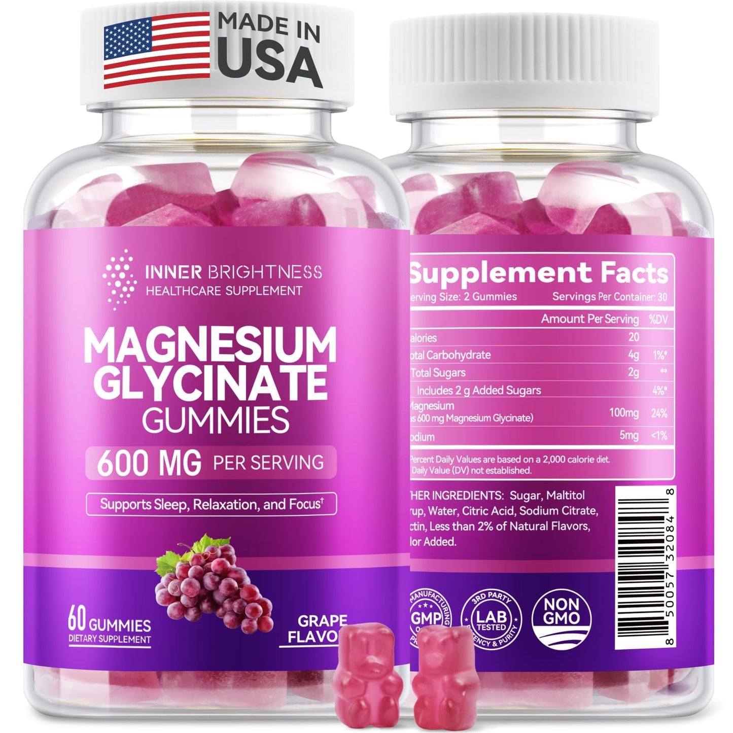 Inner Brightness Magnesium Glycinate Gummies 600mg Gummy 60 Count