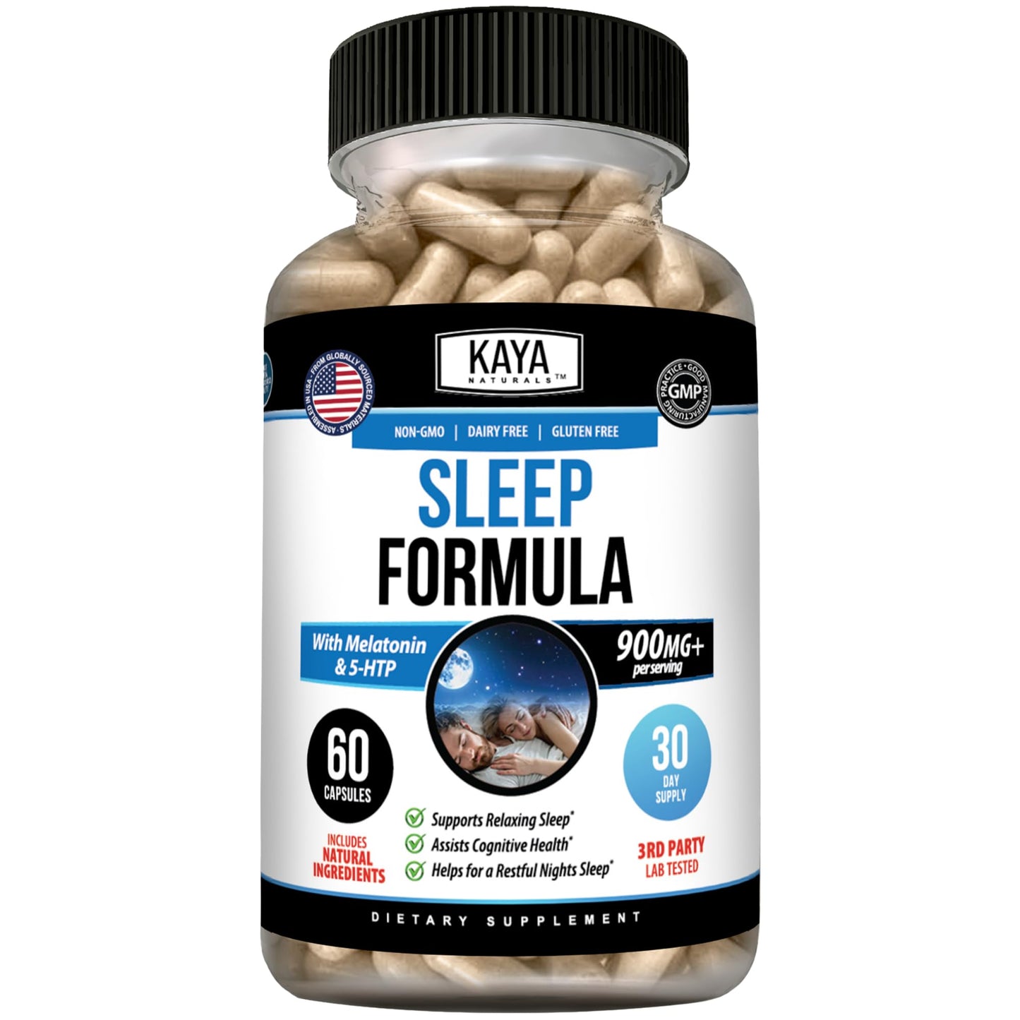 Kaya Naturals Sleep Support Formula with Melatonin, 60 Capsules