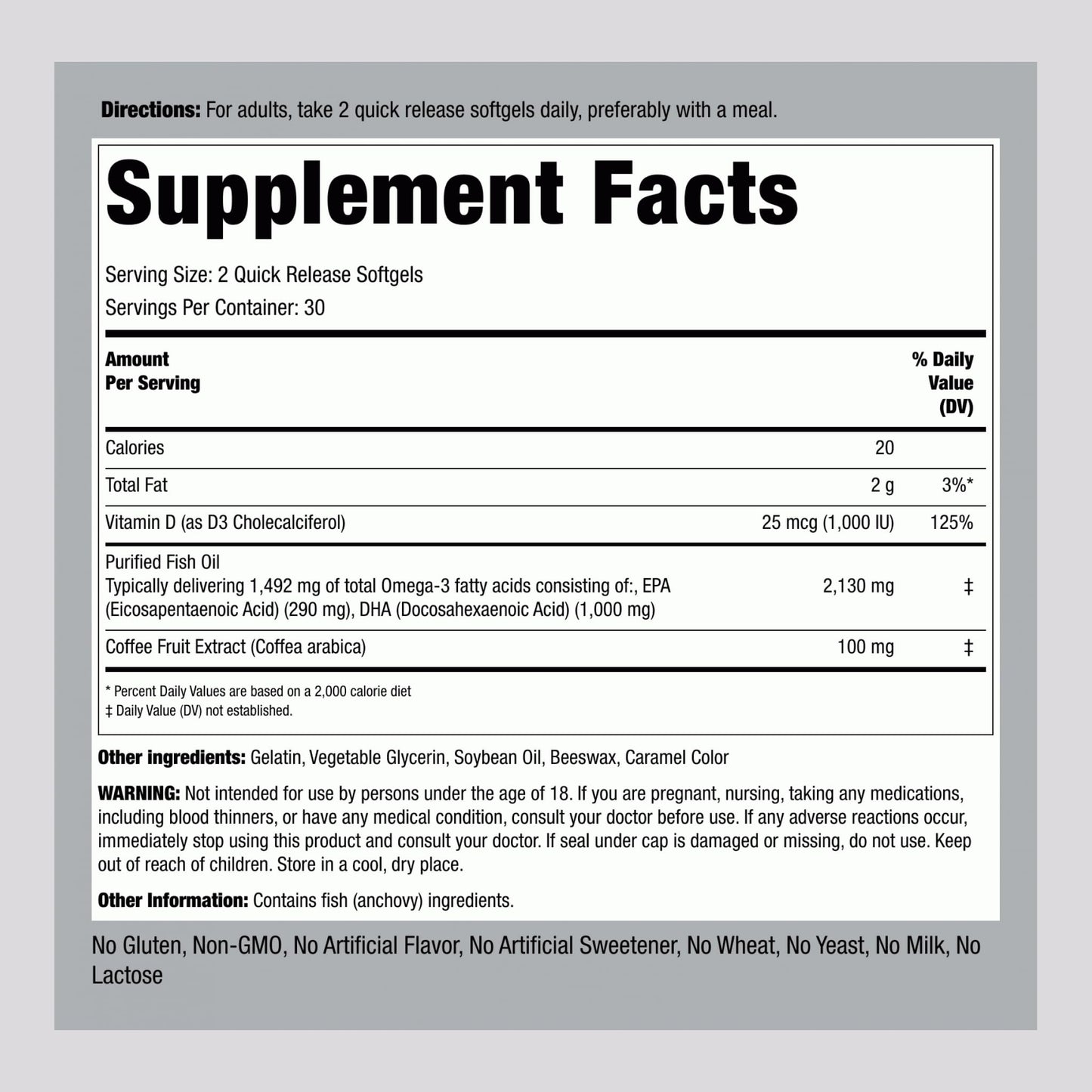 Piping Rock Ultra Omega 3 + D3 Softgels, 60 Count