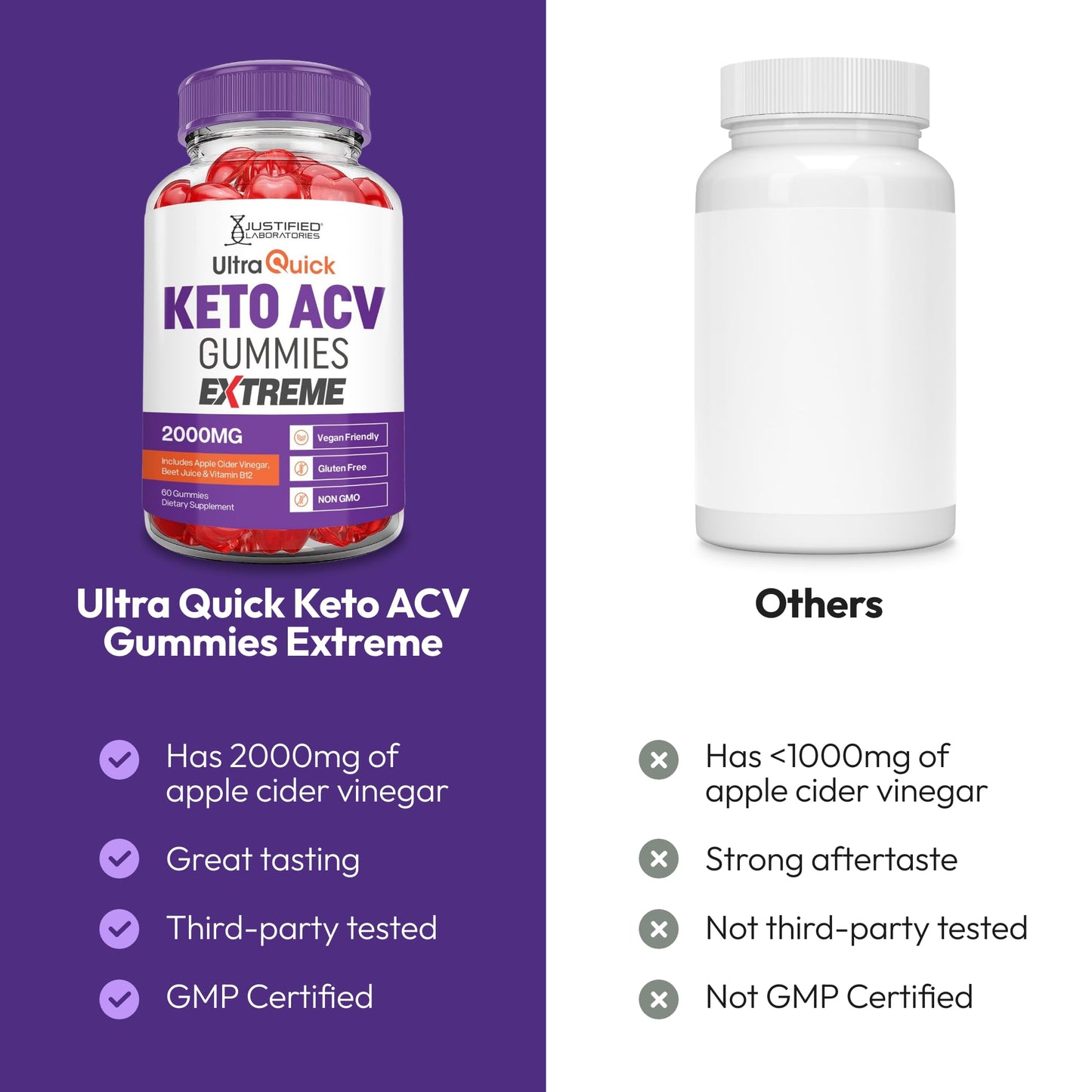 Justified Laboratories Ultra Quick Keto ACV Gummies Extreme (2000 mg) 60 Count