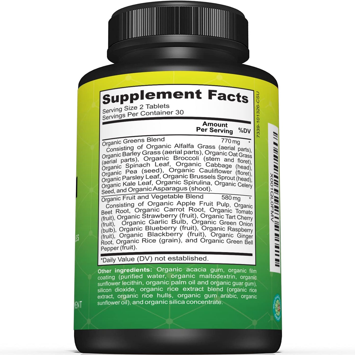 Sunergetic Premium USDA Organic Greens Superfood Tablets, 60 Tablets