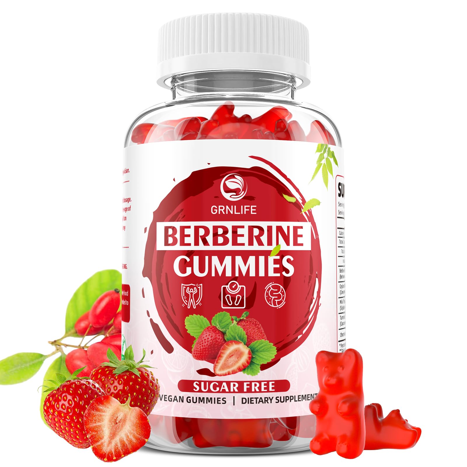 GrnLife Berberine Gummies with Ceylon Cinnamon High Potency Berberine HCL, 60 Gummies