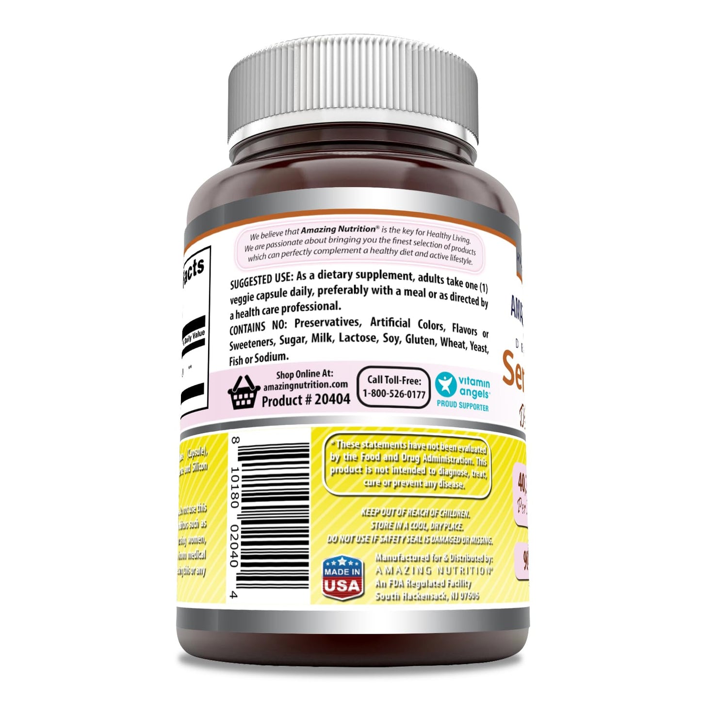 Amazing Nutrition Serrapeptase Supplement 40,000 IU, 90 Veggie Capsules