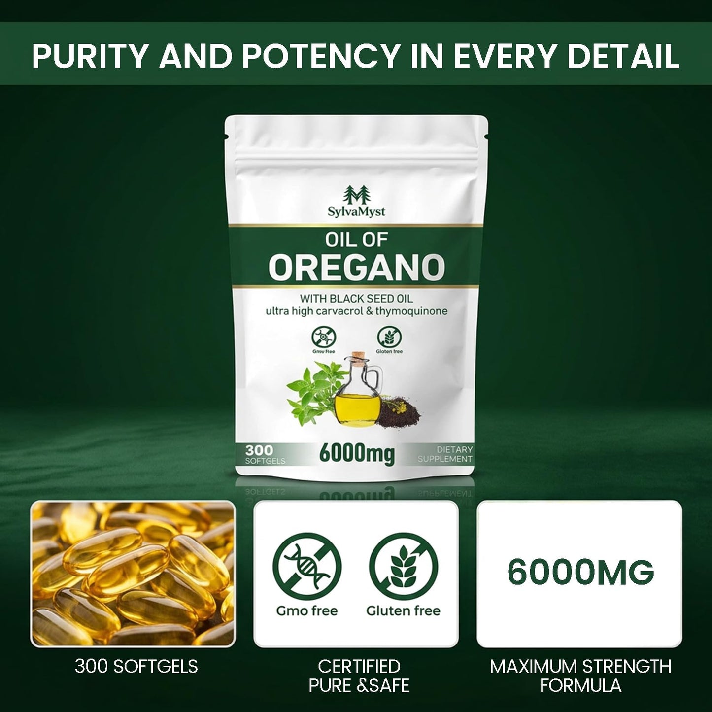 SylvaMyst Organic Oregano & Black Seed Oil Softgels, 300