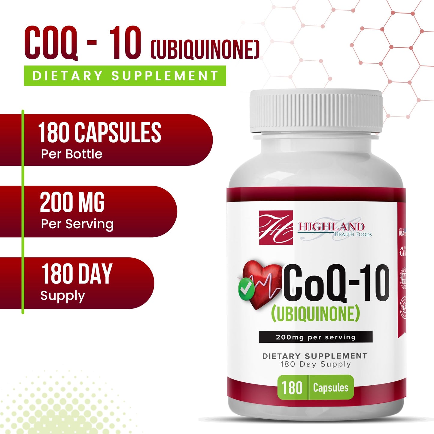 Highland Health Foods CoQ10 200mg, 180 Capsules