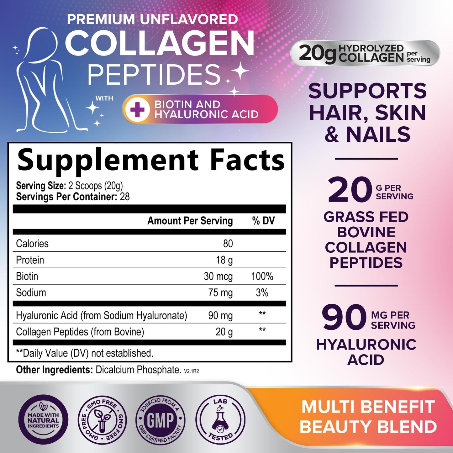 Nature's Nutrition Collagen Peptides Powder Hydrolyzed Type 1 & 3 20 g per serving