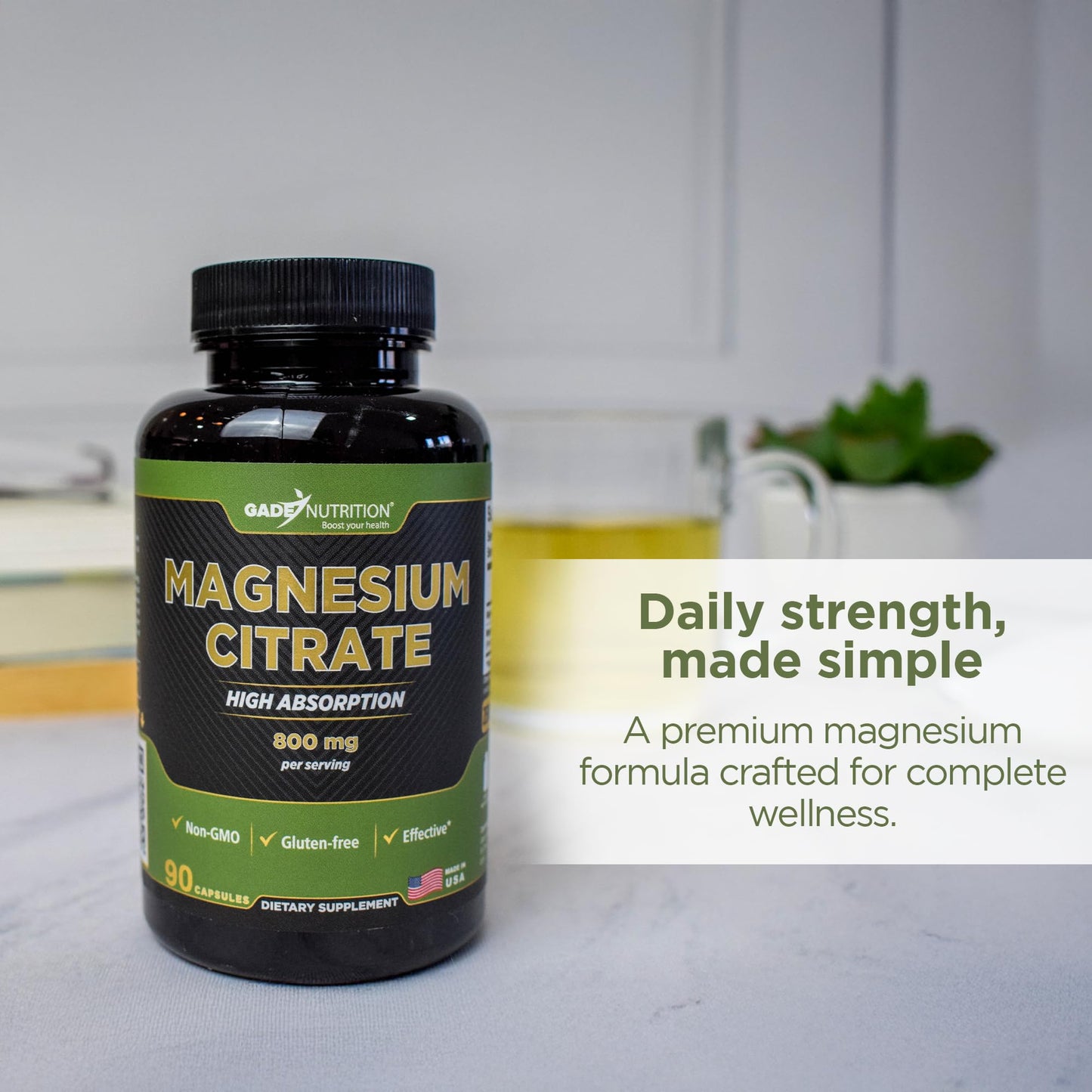 Gade Nutrition Pure Magnesium Citrate Supplement Capsule, 90 Count