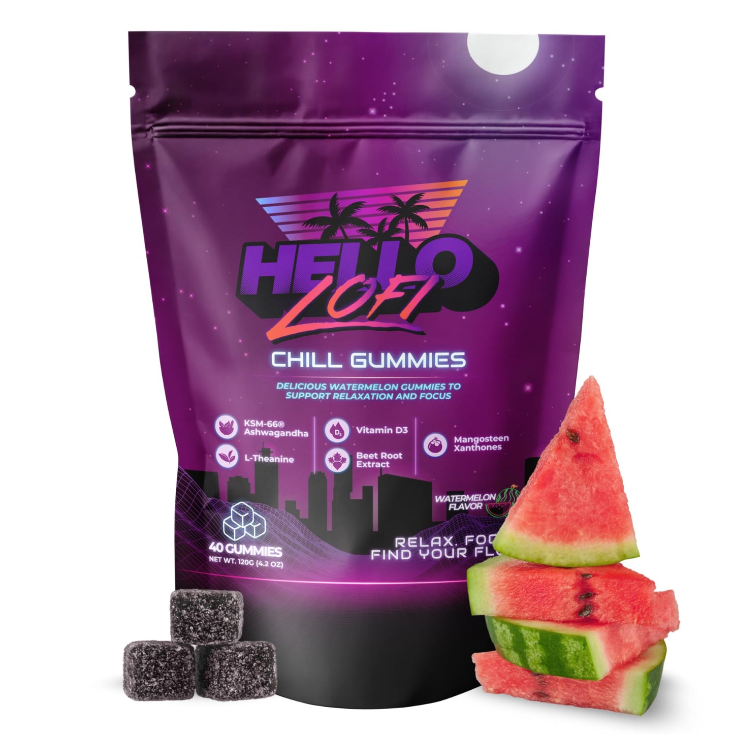 Hello LoFi Chill Gummies Watermelon Flavor, 40 Count