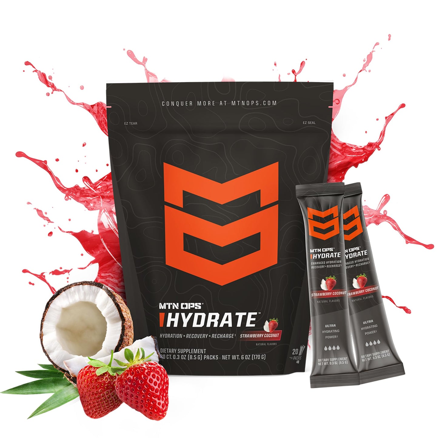 MTN OPS Hydrate Sugar Free Electrolyte Powder Strawberry Coconut 6