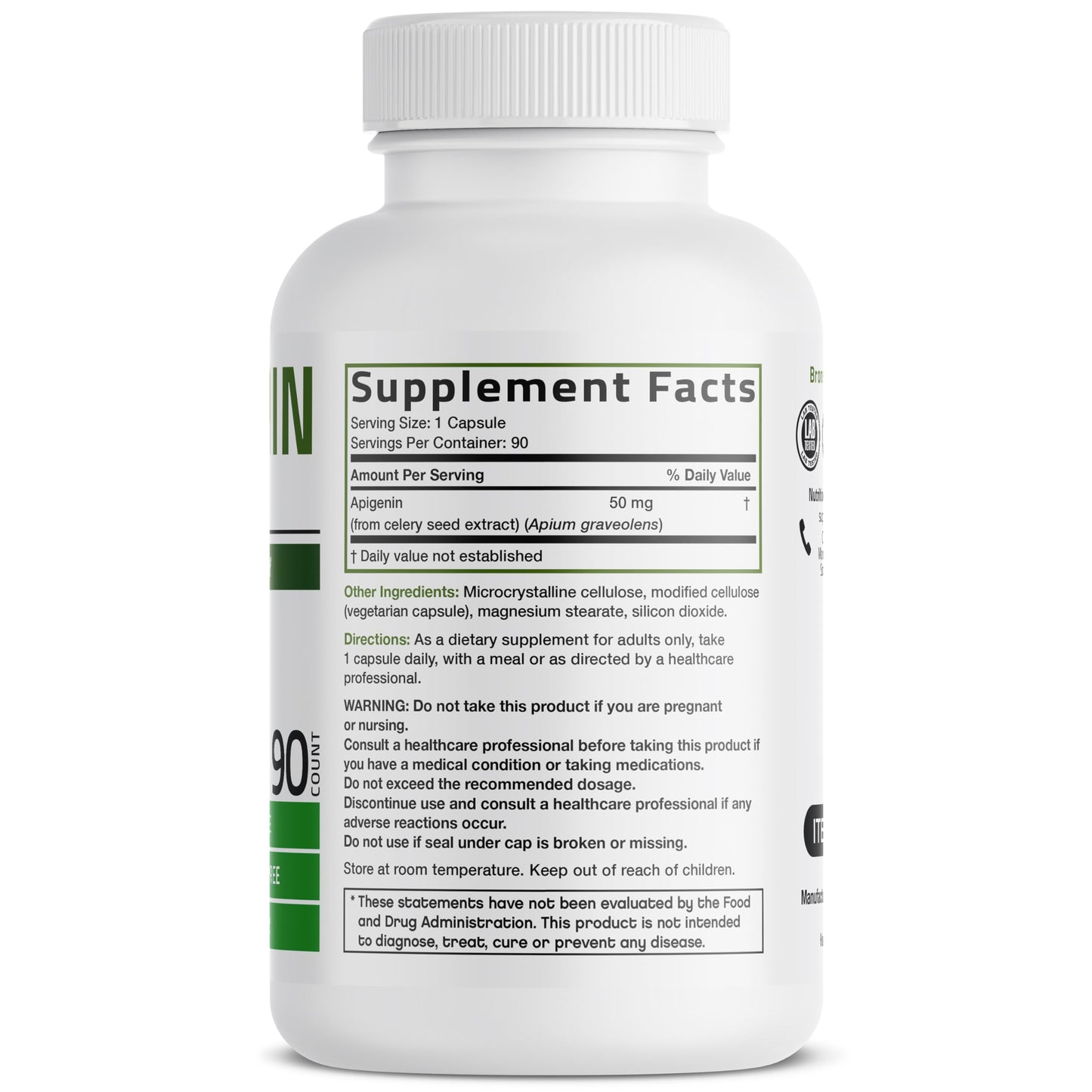 Bronson Apigenin 50mg Apium Graveolens Once Daily Formula Capsules, 90 Count