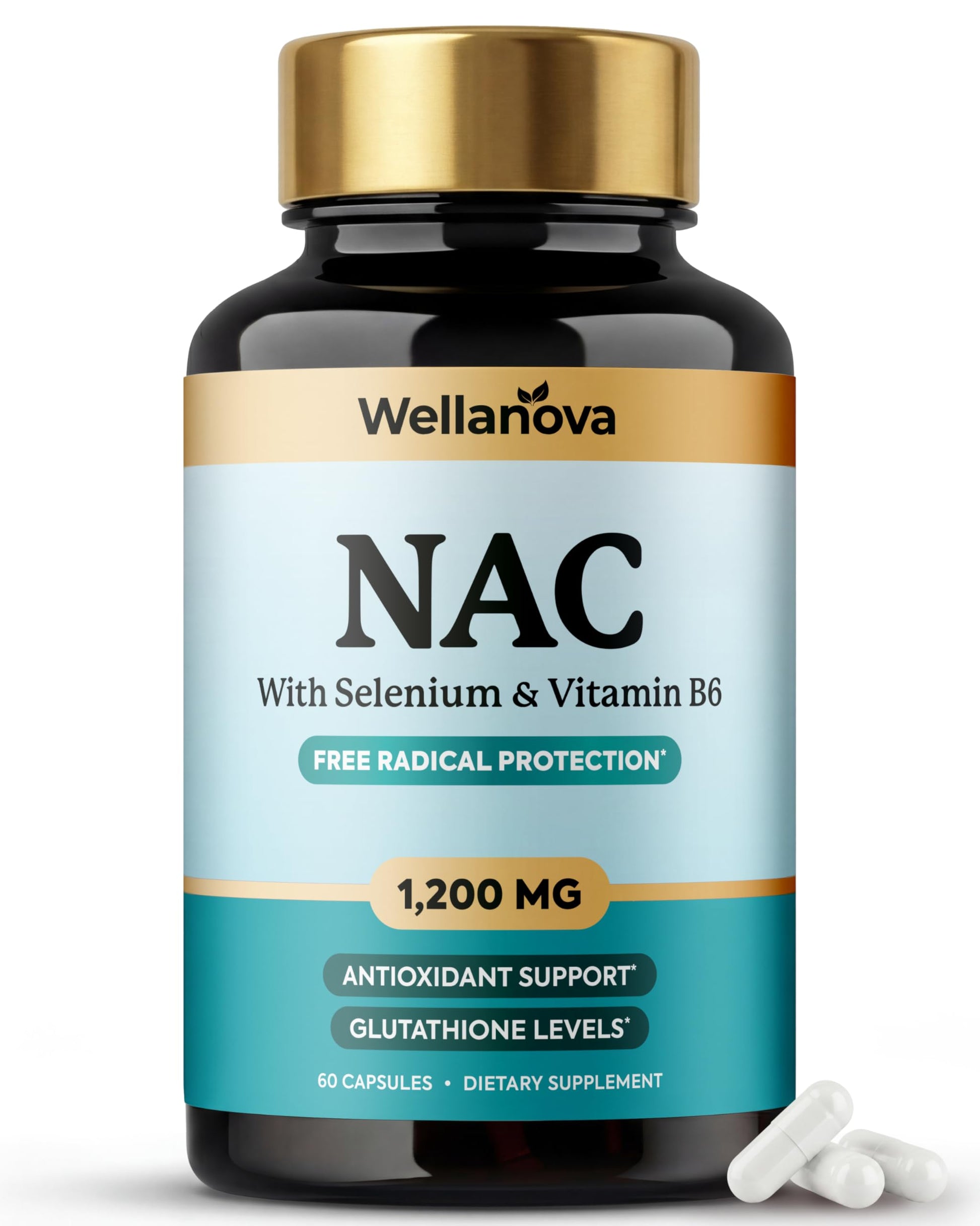 Wellanova N-Acetyl Cysteine (NAC) Capsule 1,200 mg with Selenium, 60 Capsules