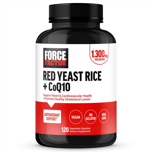 Force Factor Red Yeast Rice + CoQ10 Supplement for Antioxidant Support, 120 Capsules