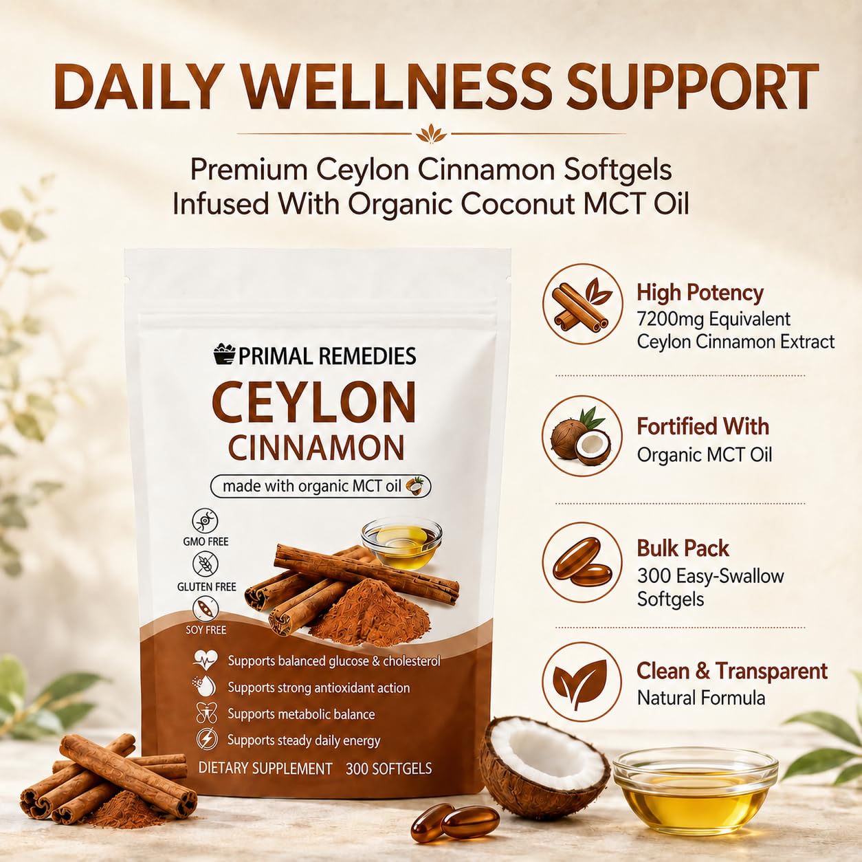 Belano Primal Remedies Ceylon Cinnamon Made with MCT Oil Softgels 300