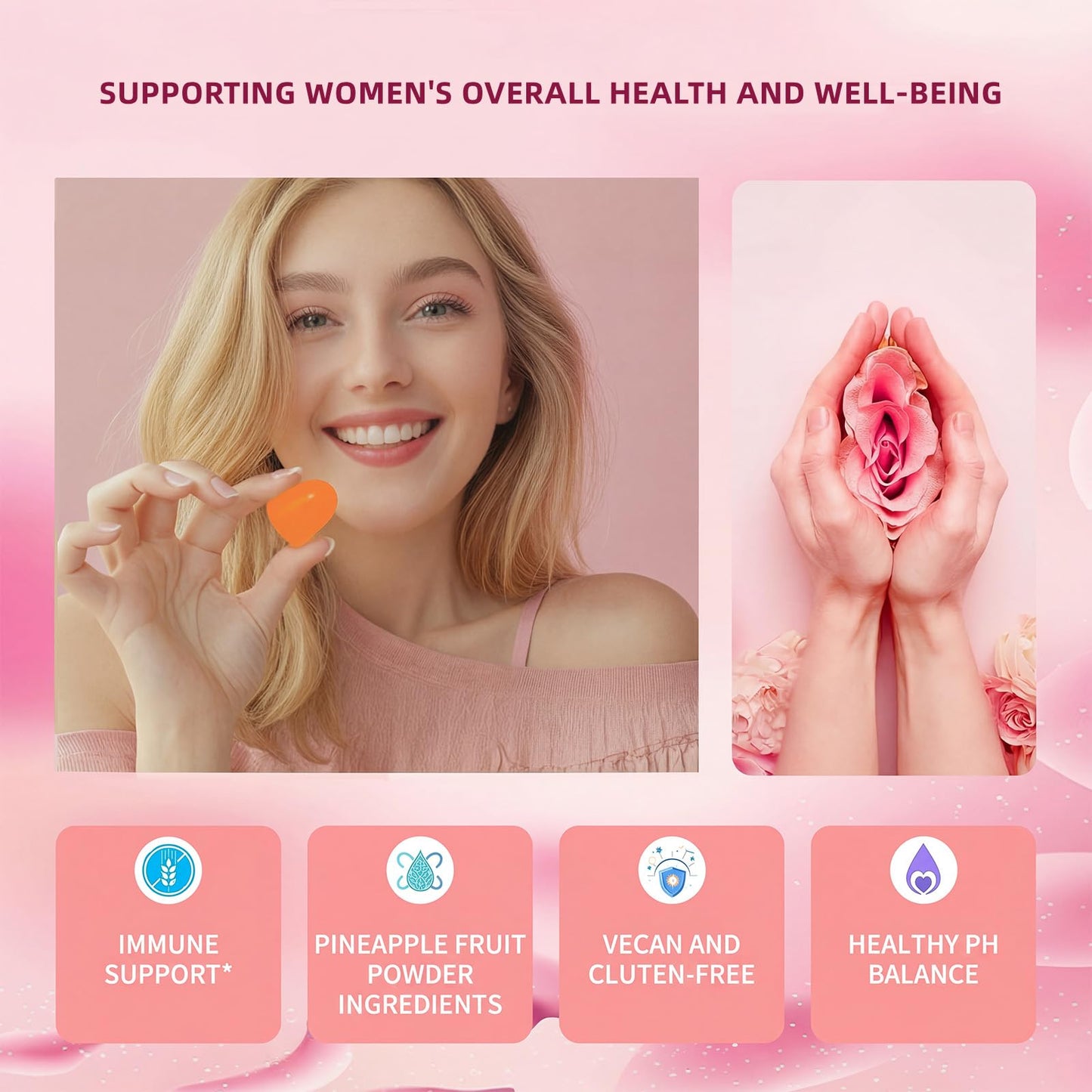 OYEMATE Women's Probiotic Gummies – Vaginal Flora Support & Digestive Health – pH Balance, Vegan & Gluten-Free – Hawaiian Pineapple, 60 Count