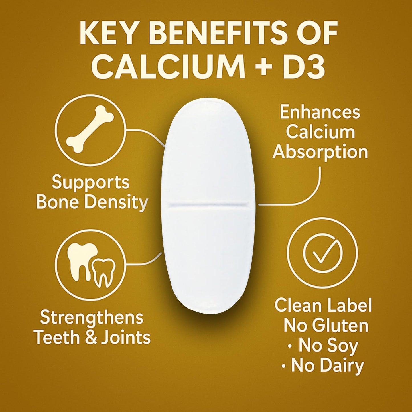 LUAL Calcium 600 mg Plus Vitamin D3, 800 IU Vitamin D per Tablet, 250 Tablets