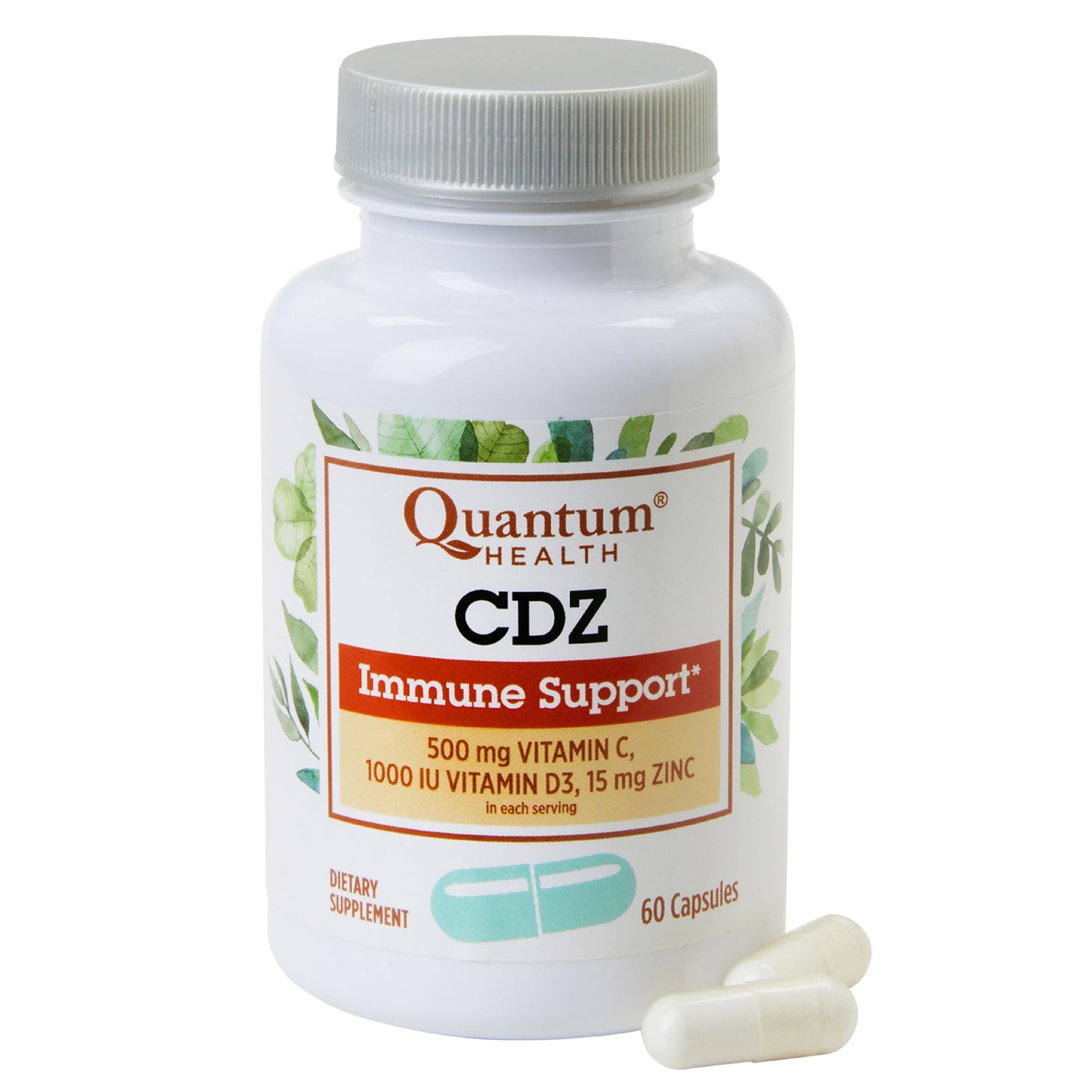 Quantum CDZ Immune Support Supplement Vitamin C 500 mg, Vitamin D 1000 IU Plus Zinc 15 mg Powerful Whole Body Wellness Support Complex - Daily Immunity Boost for Women & Men 60 Capsules
