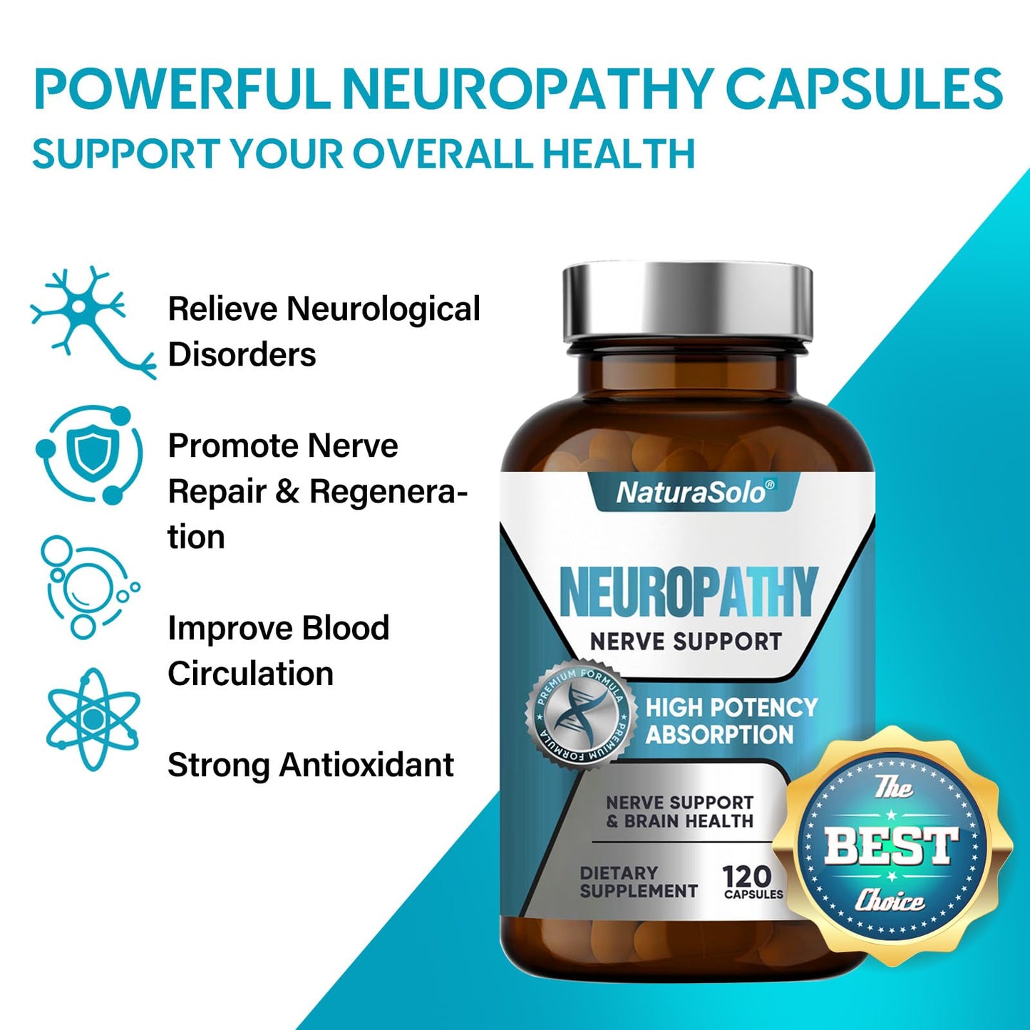 NaturaSolo Nerve Savior for Neuropathy 600mg Alpha Lipoic Acid, 120 Capsules