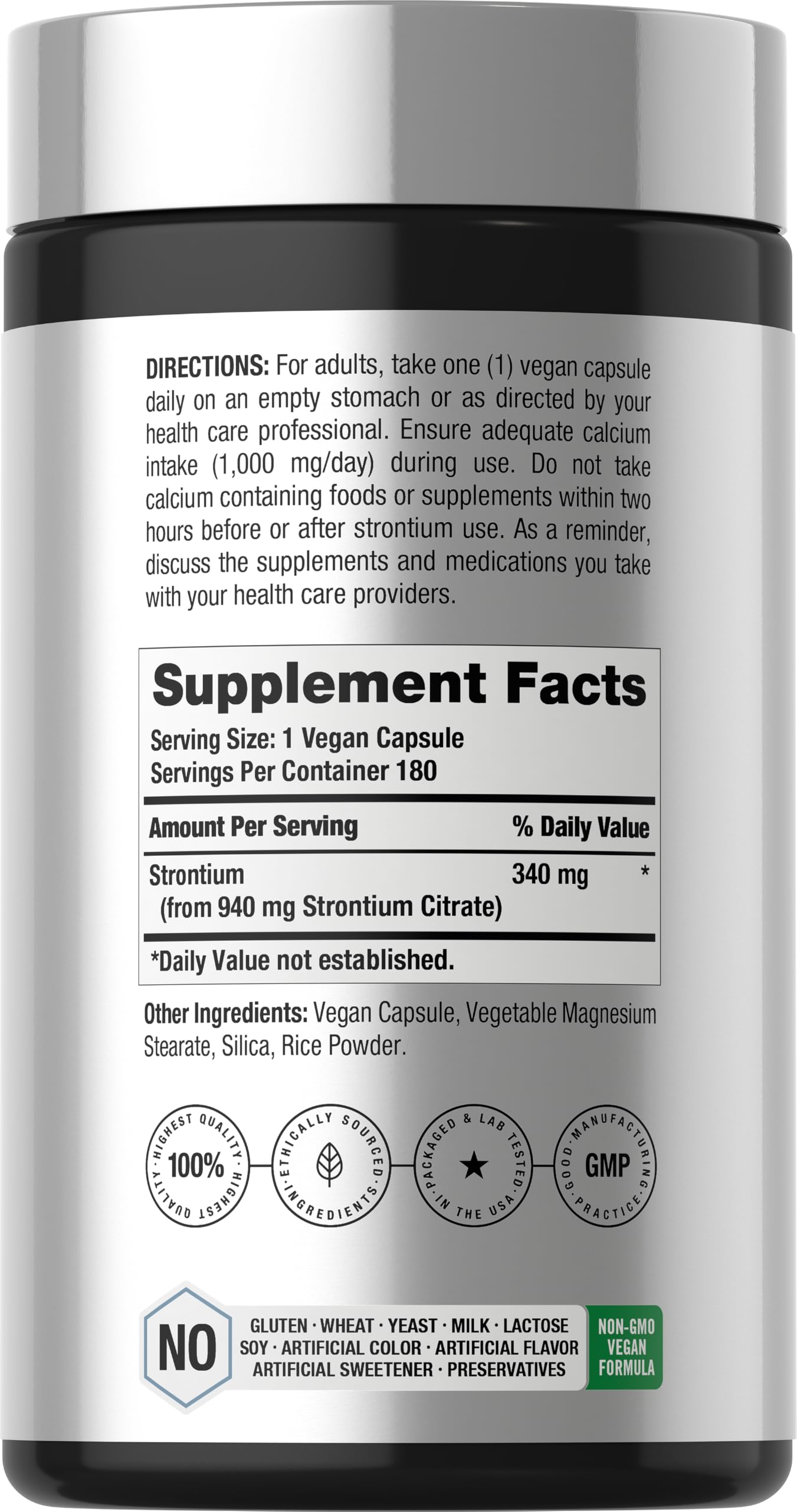 Horbäach Strontium Citrate 940 mg Capsules, 180 Count