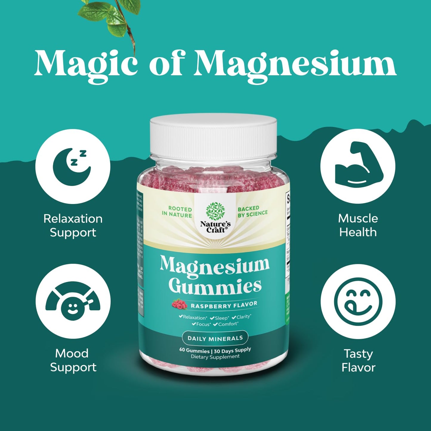Natures Craft Extra Strength Calm Magnesium for Adults 60 Gummies