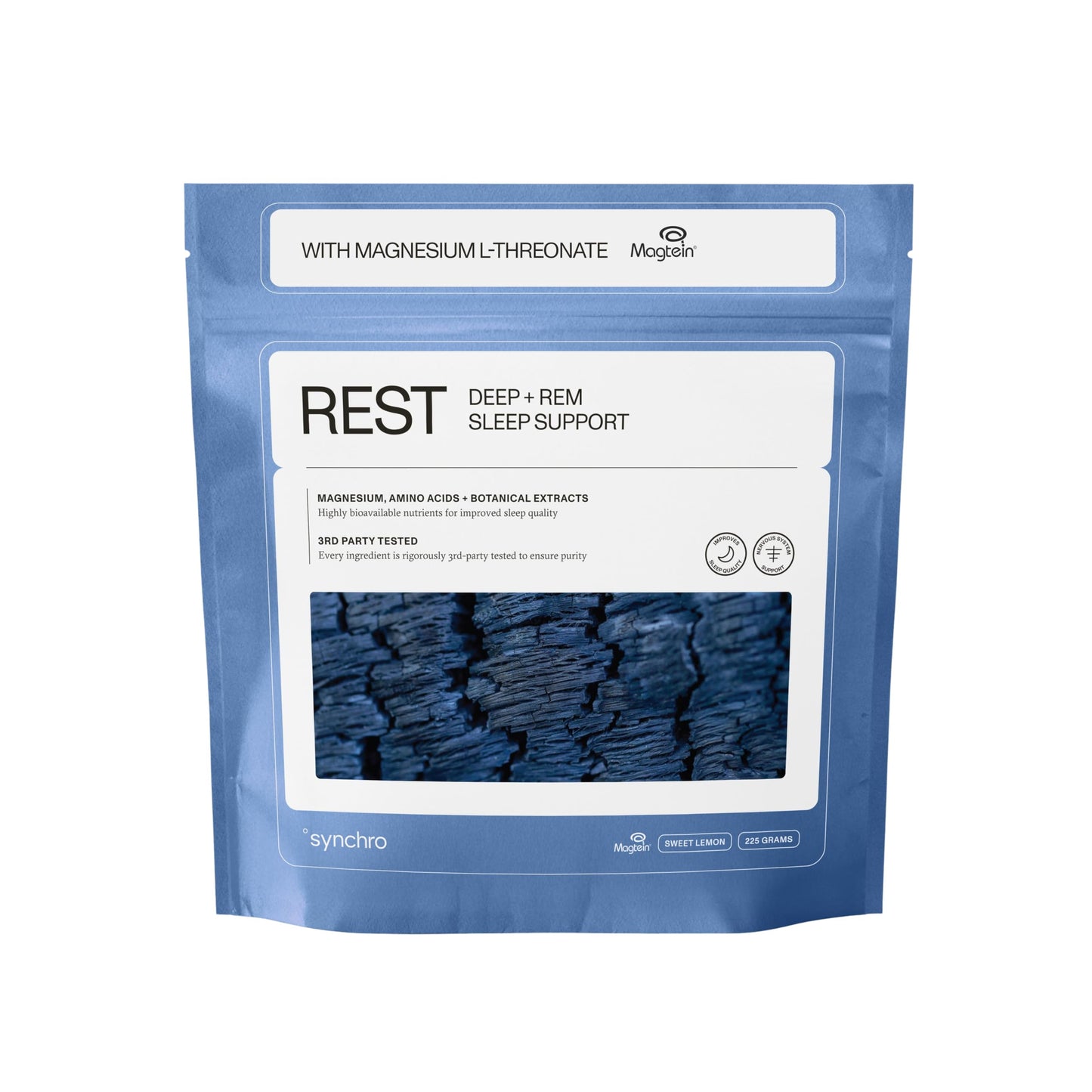 Synchro Rest Sleep Supplement Magnesium L-Threonate Powder with L-Theanine, Glycine, Lemon Balm Extract & Apigenin, 7.41 Ounce