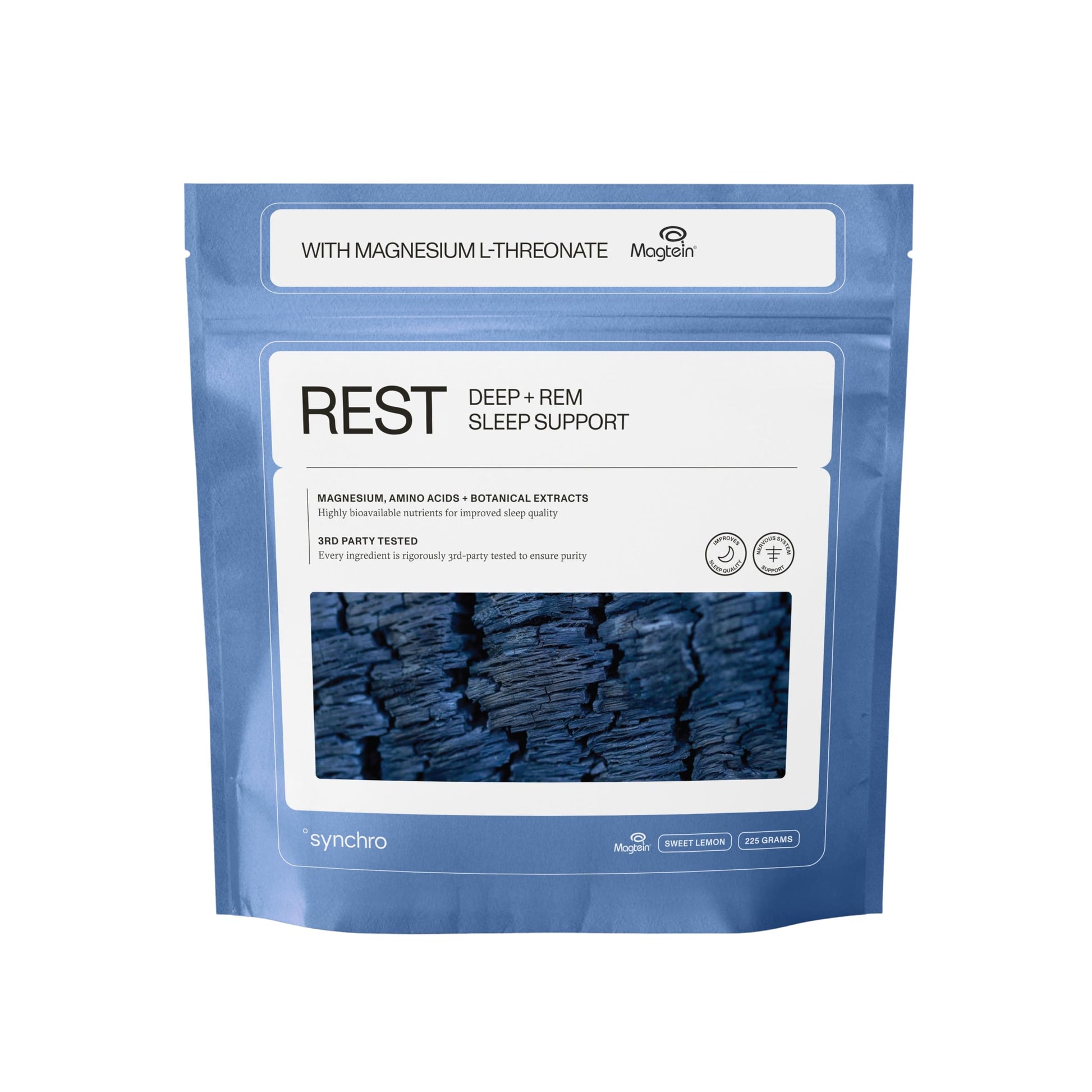 Synchro Rest Sleep Supplement Magnesium L-Threonate Powder with L-Theanine, Glycine, Lemon Balm Extract & Apigenin, 7.41 Ounce