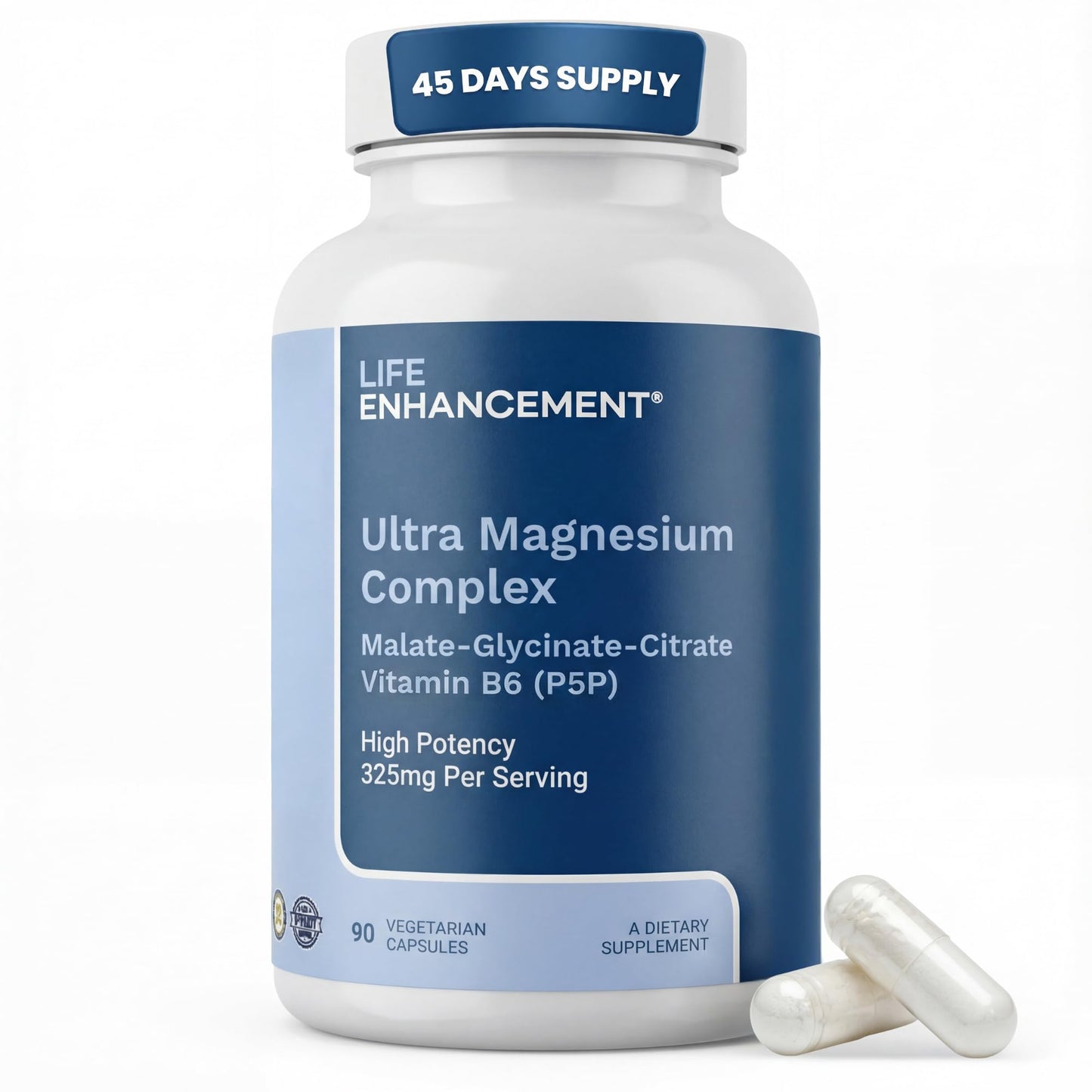 Life Enhancement Ultra Triple Magnesium Complex 325 mg with B6, Glycinate, Malate & Citrate Magnesium Supplement Made in USA, 90 Vegetarian Capsules